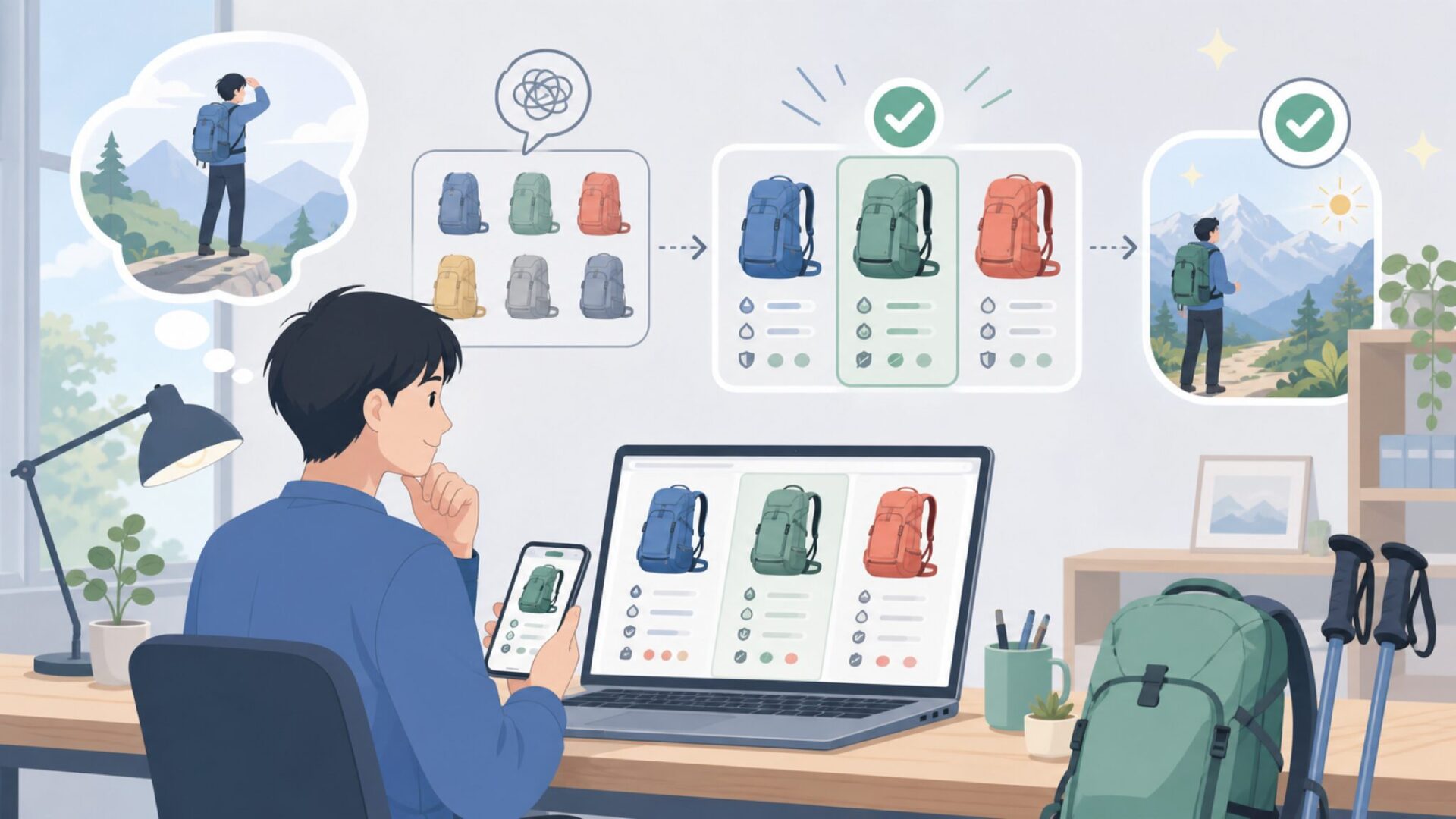 登山・ハイキング向けフューチュラシリーズの選び方を表すイラスト