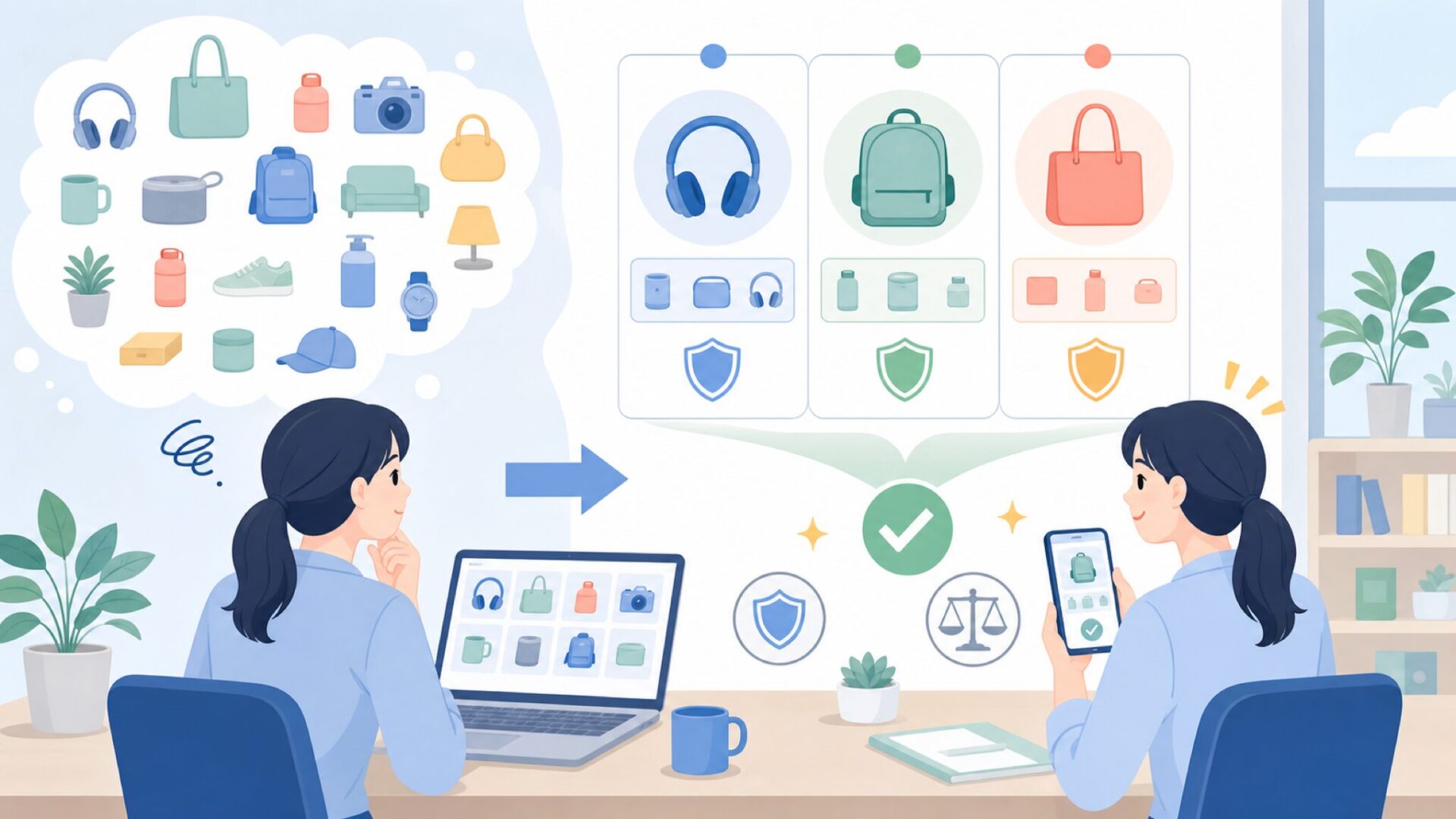 はじめてでも選びやすい人気製品ラインナップを表すイラスト