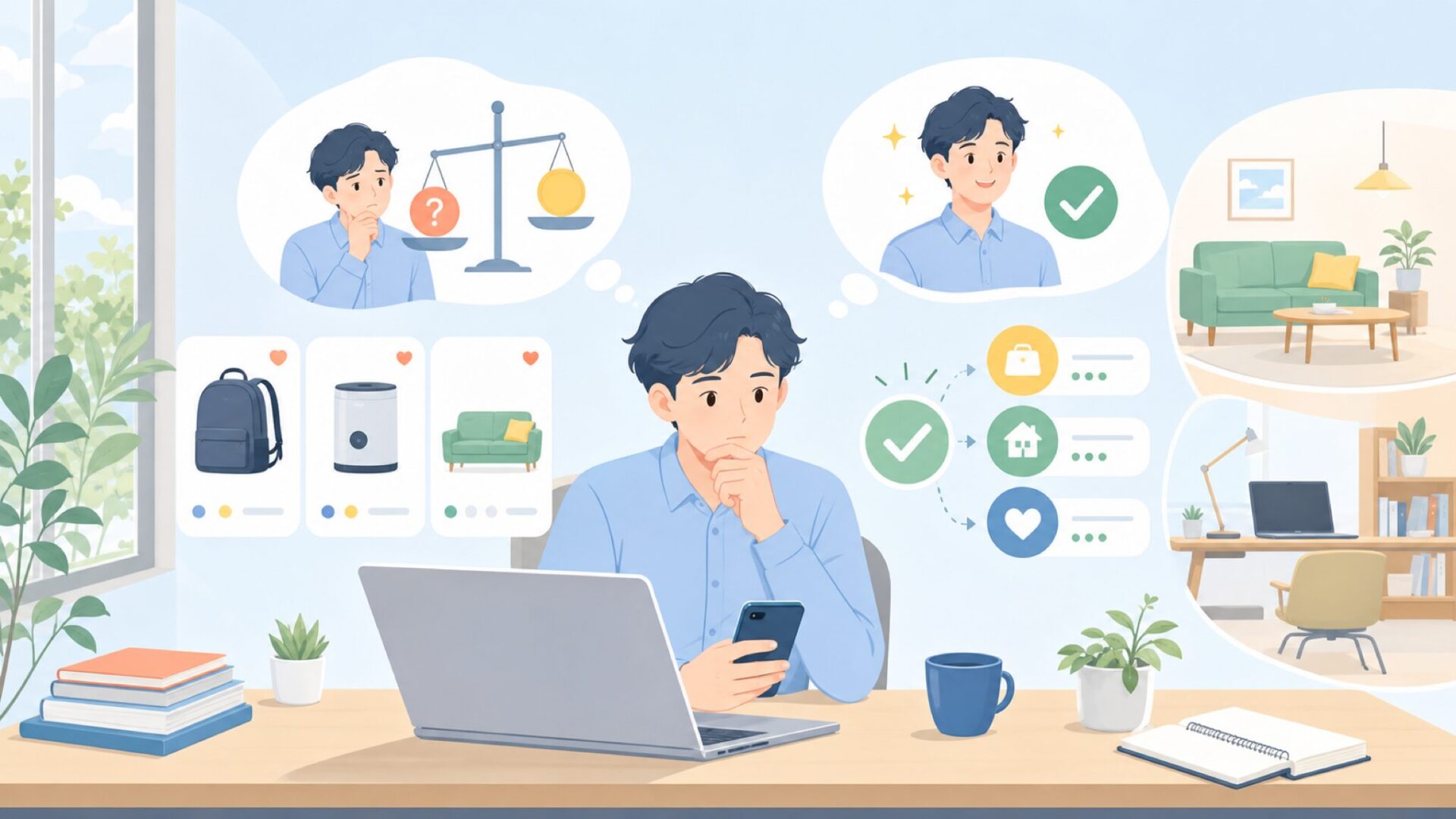 価格に見合う？暮らしに迎えるときの納得感を表すイラスト
