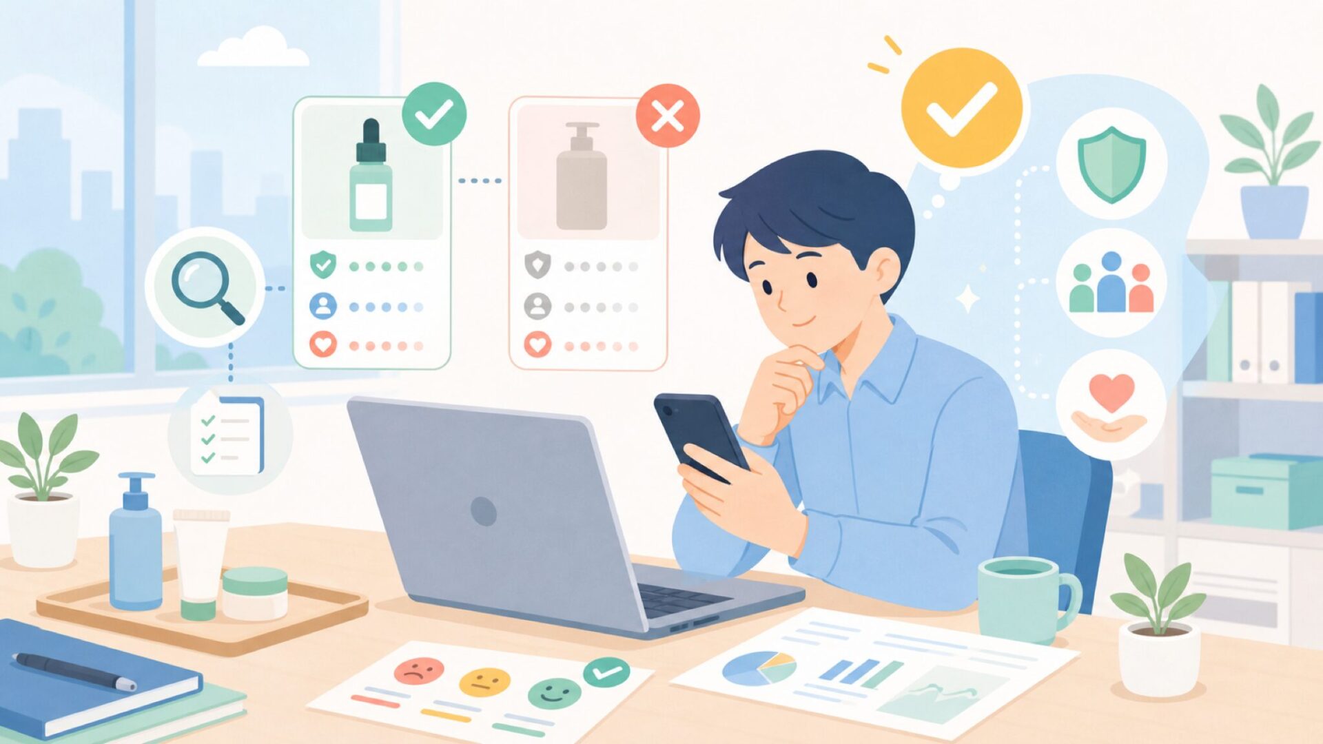 「怪しい海外製品」ではないと判断できる根拠を表すイラスト