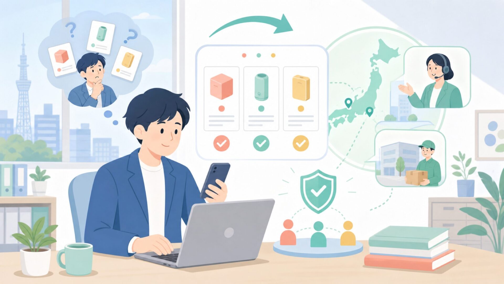 日本国内での取り扱い・問い合わせ窓口を表すイラスト