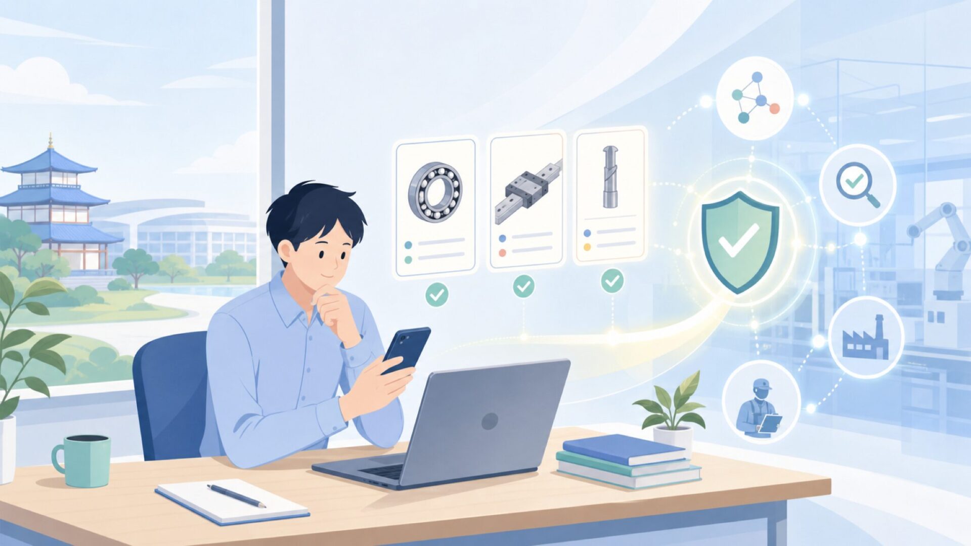 NACHI TECHNOLOGY PARKと日本メーカーとしての信頼性を表すイラスト