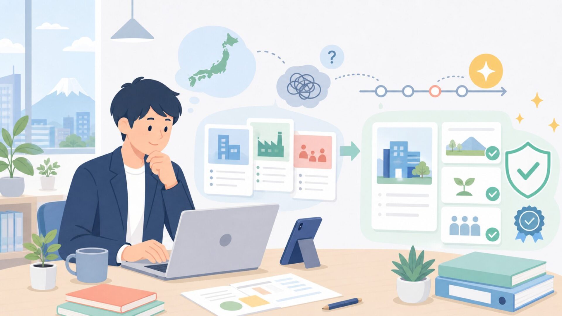 会社概要と沿革から読み解く企業の実像を表すイラスト