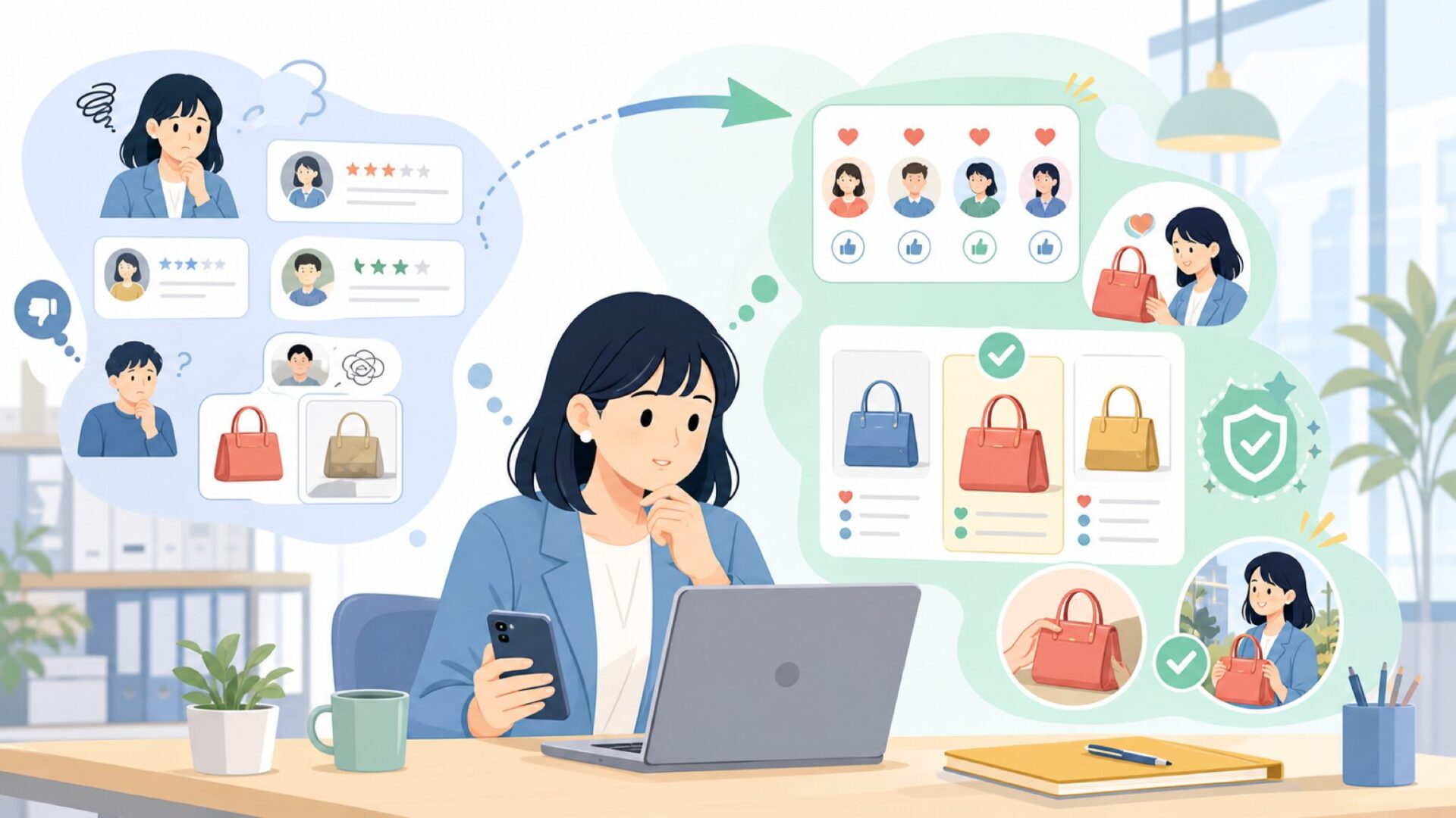 口コミ・Instagramでわかる実際の評価を表すイラスト