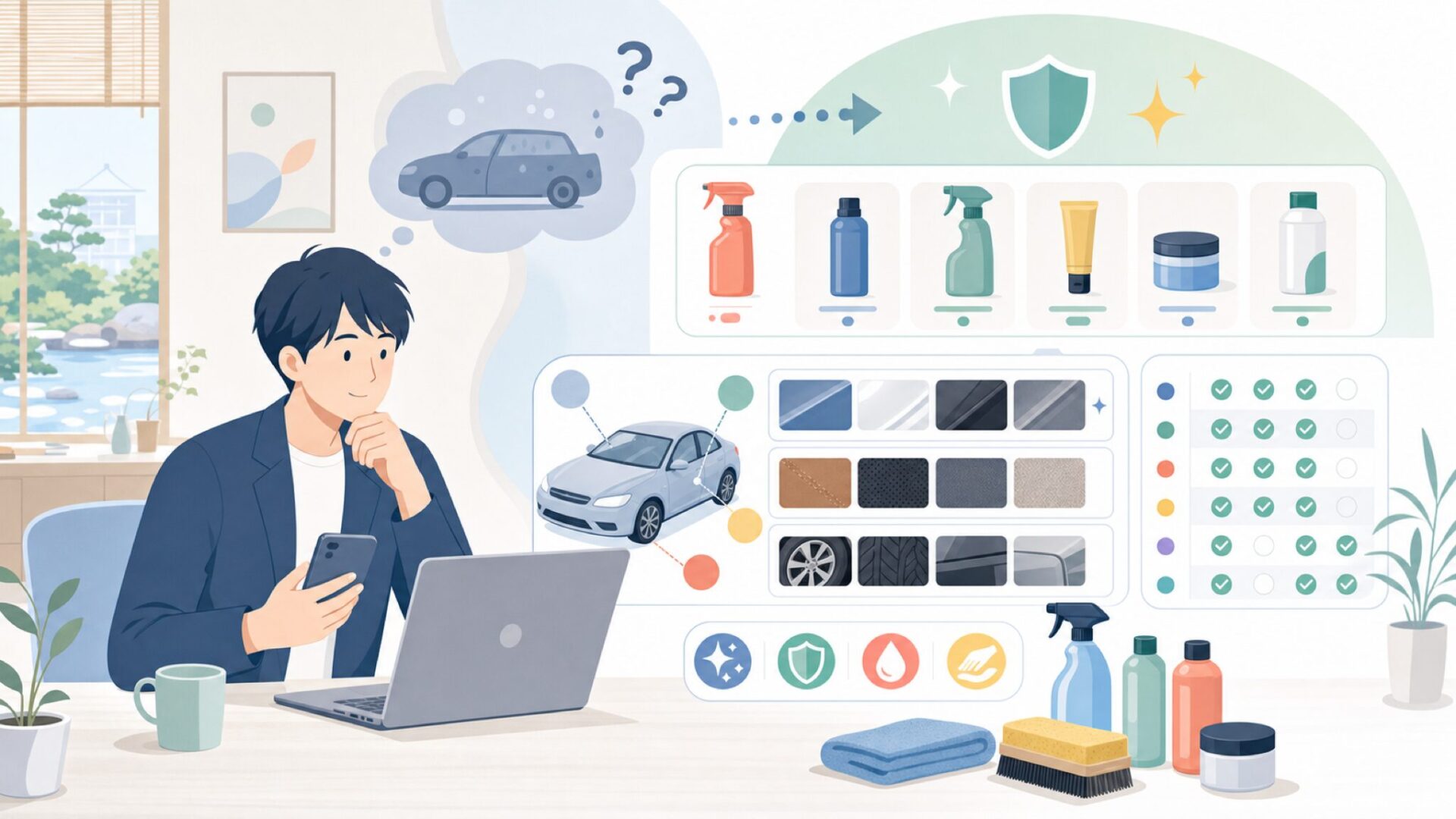 用途別で選ぶ303 Productsのケア用品を表すイラスト