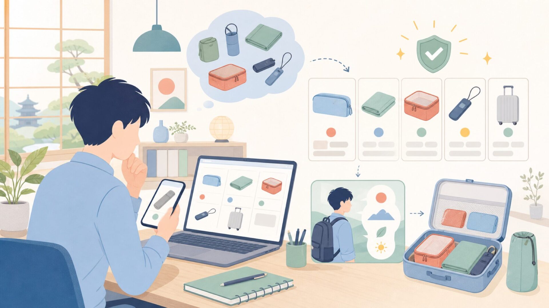 実際に人気の高いCocoonトラベル用品と選び方を表すイラスト