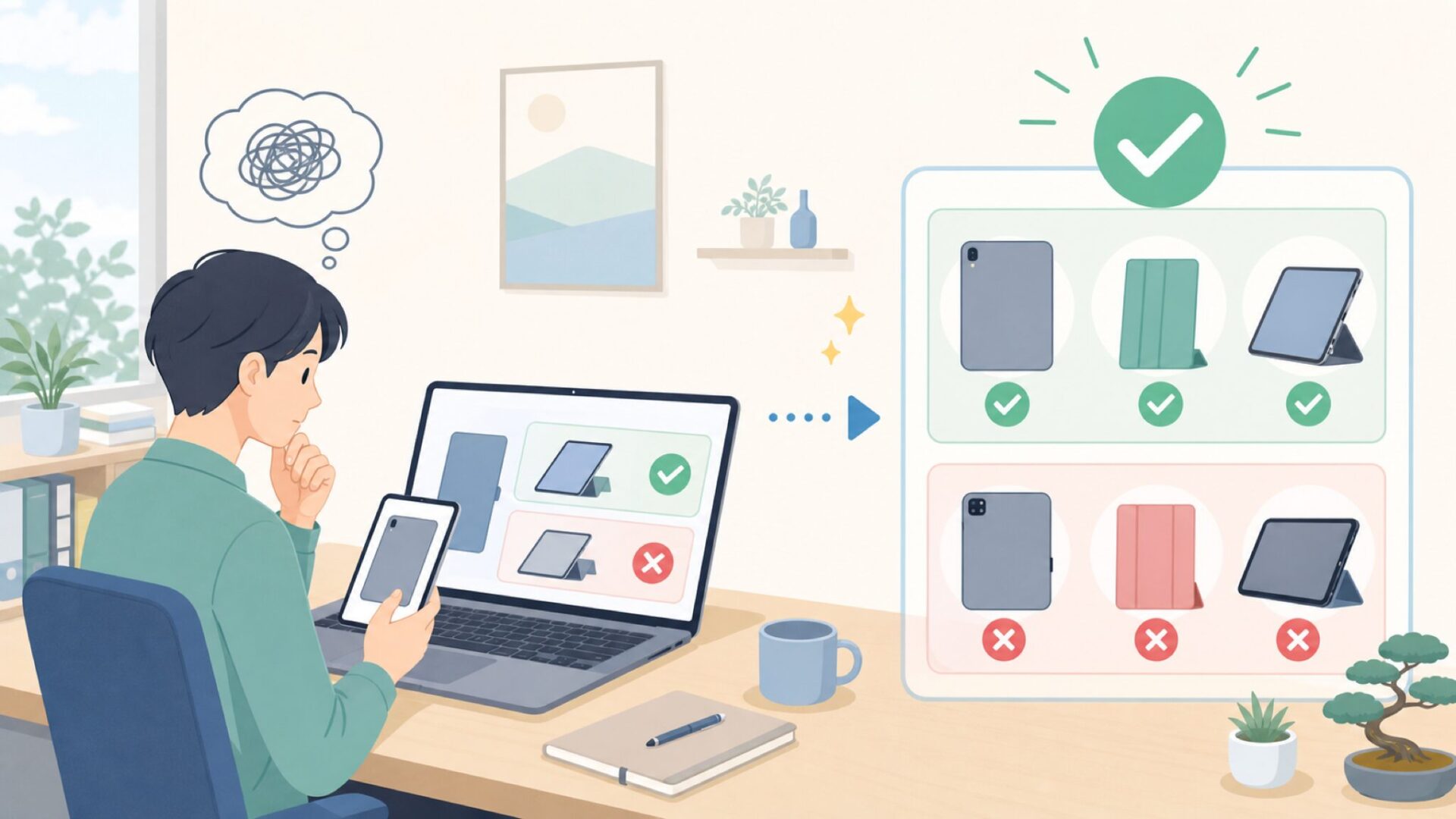 自分の端末に合うか?対応機種の見分け方を表すイラスト