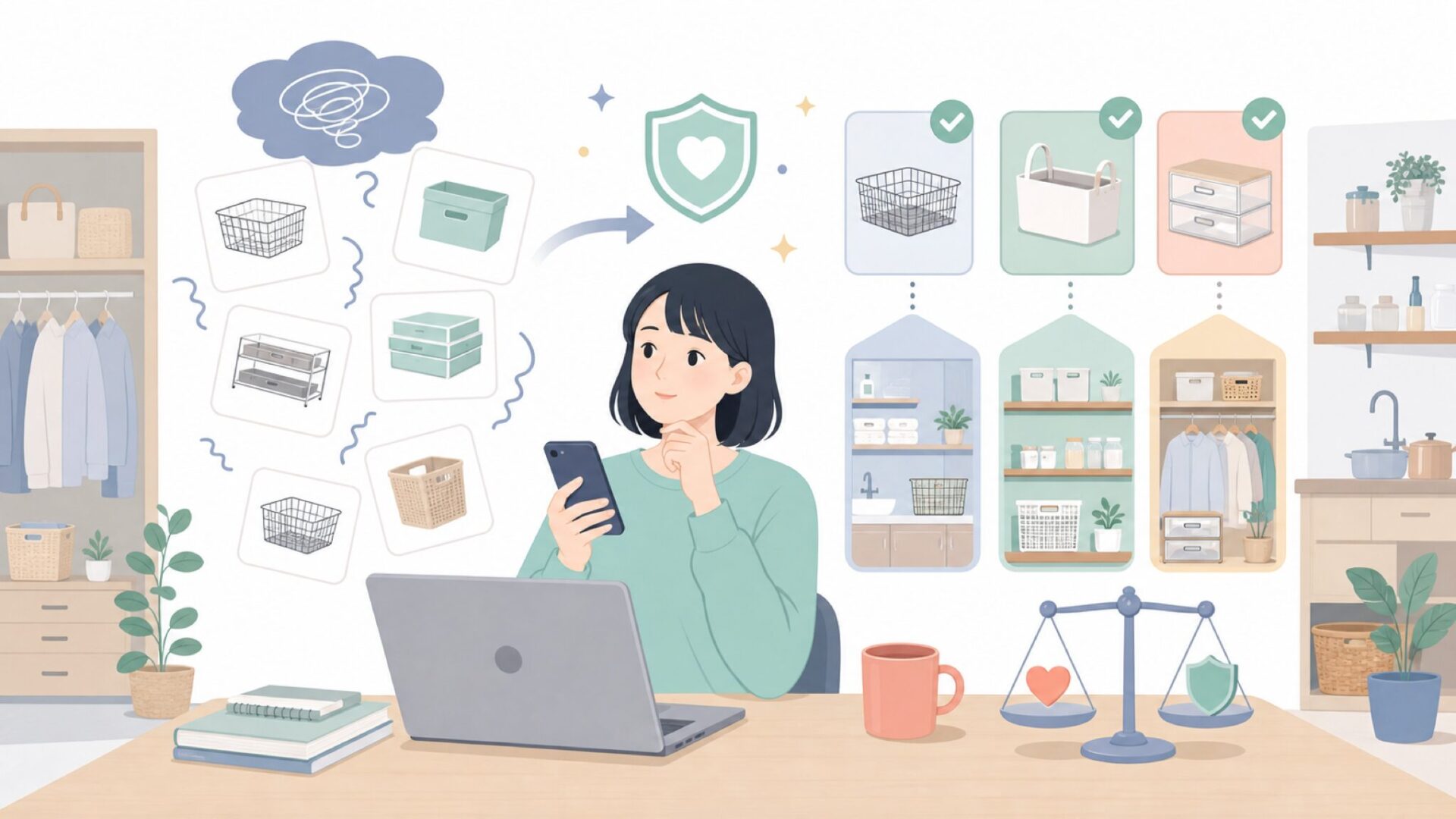 置き場所別に選ぶInterDesignの活用アイデアを表すイラスト