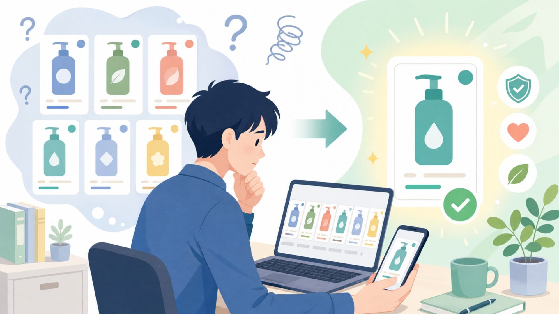 似た名前のブランド・商品と混同しないための見分け方を表すイラスト