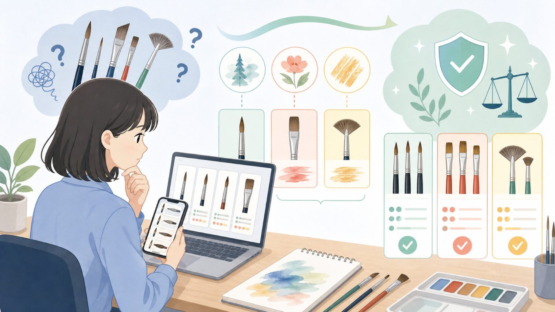 失敗しない!Escodaの筆の選び方と代表的な品番を表すイラスト