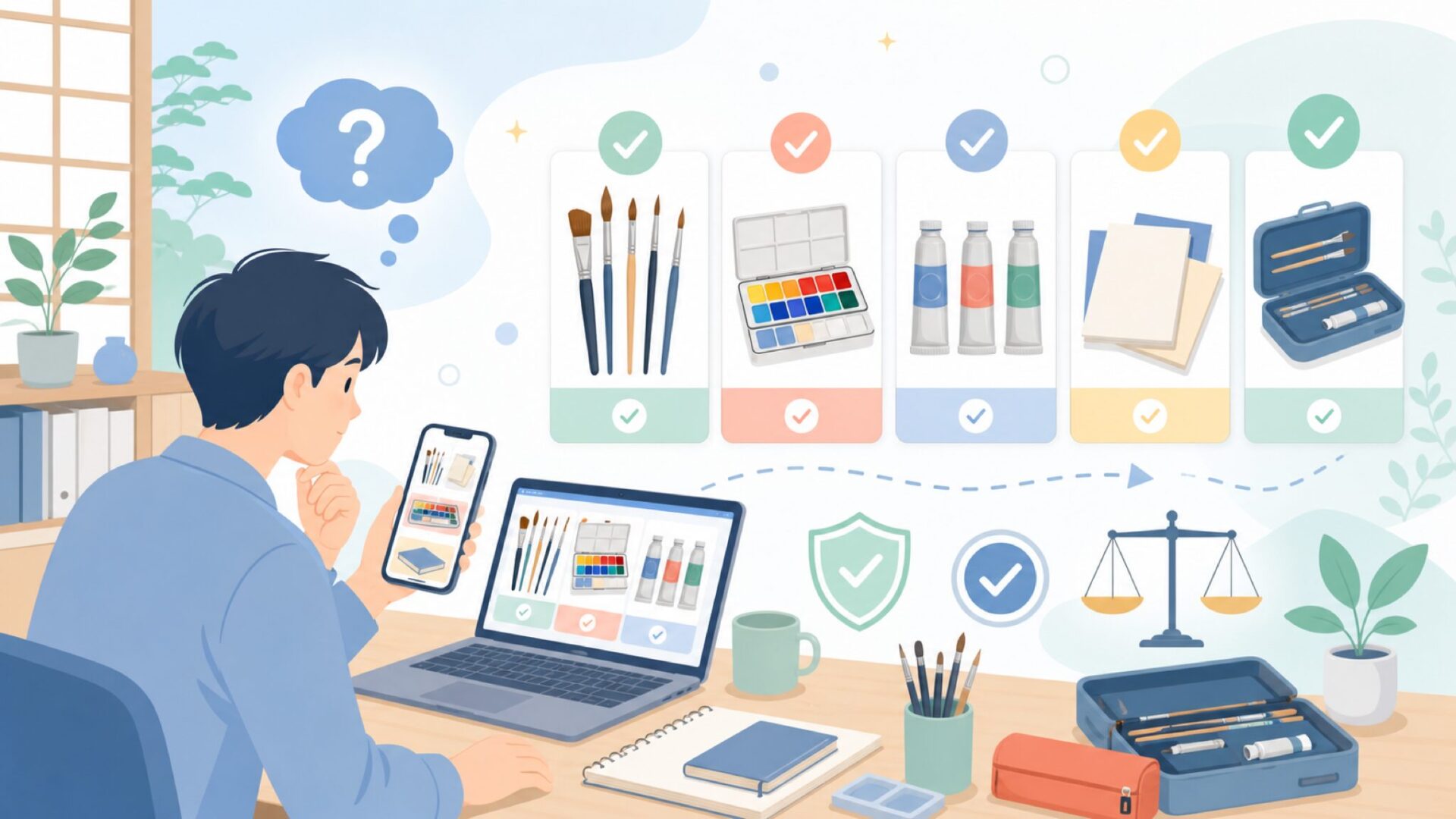 Isabeyの代表的な画材ラインナップを表すイラスト