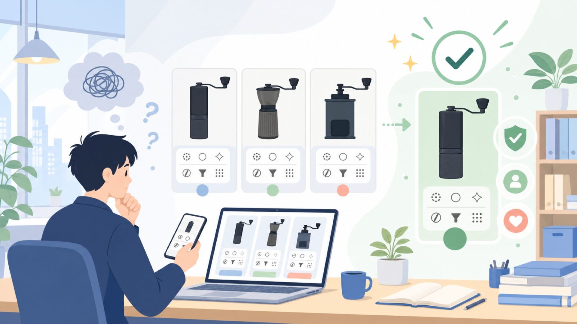 TIMEMOREコーヒーミルの種類と特徴を比較を表すイラスト