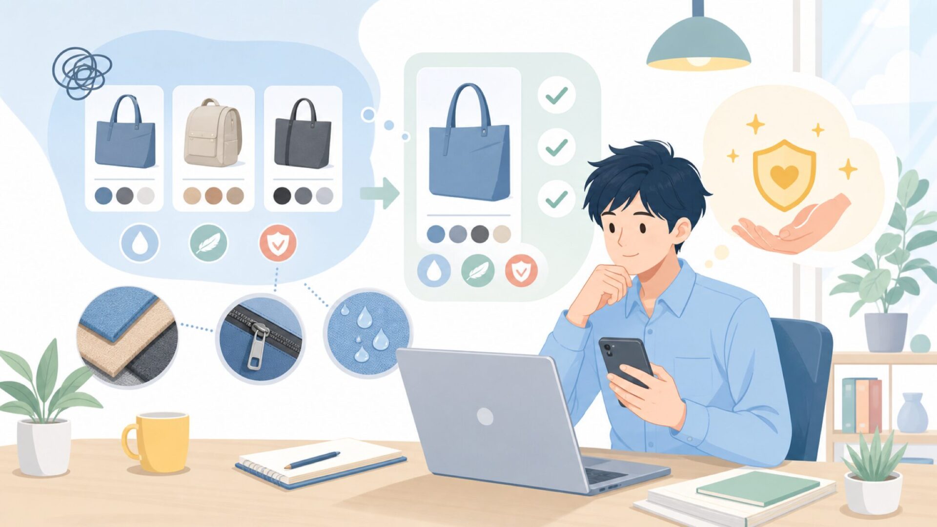 実際の使い心地は？素材と機能面からわかる特徴を表すイラスト