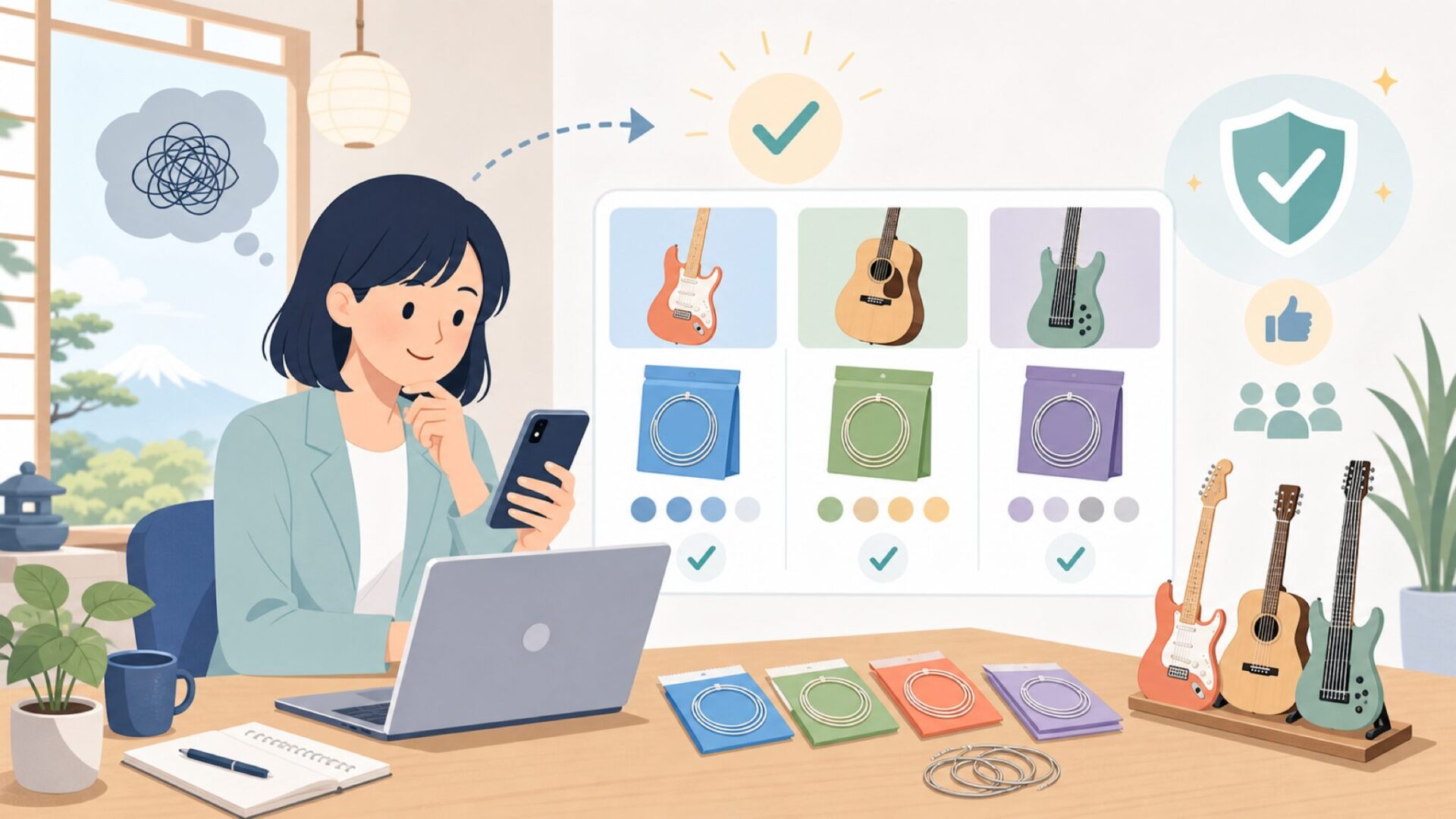 Stringjoyの取扱製品ラインナップを表すイラスト