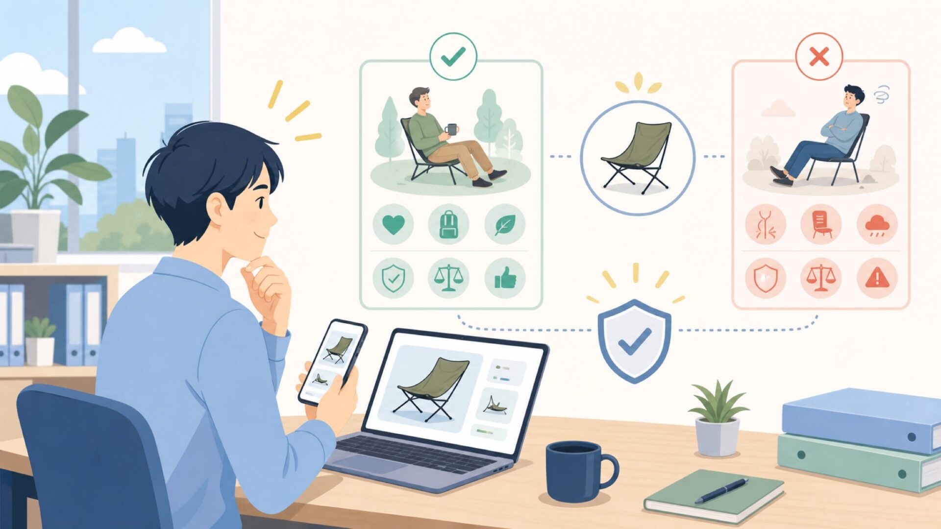 OUTBEARのローチェアが向いている人・注意したい人を表すイラスト