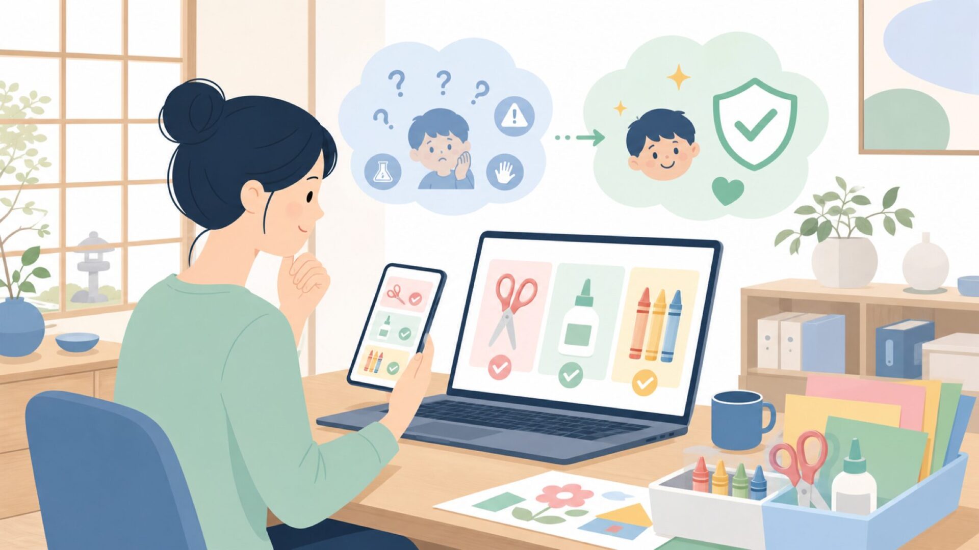 子どもの図工・学校用品として選んでも大丈夫?安全性と選び方を表すイラスト