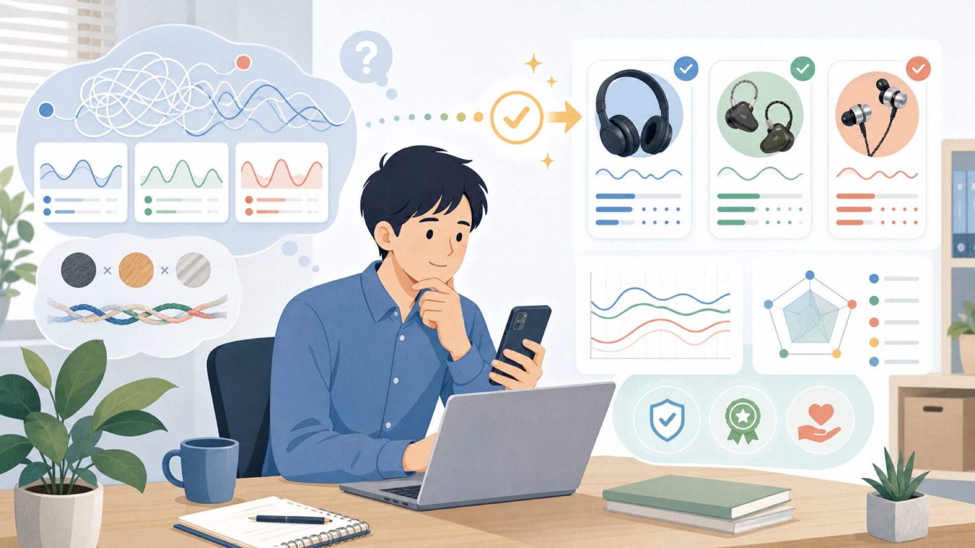現代の技術が生み出す音の特徴とラインナップを表すイラスト