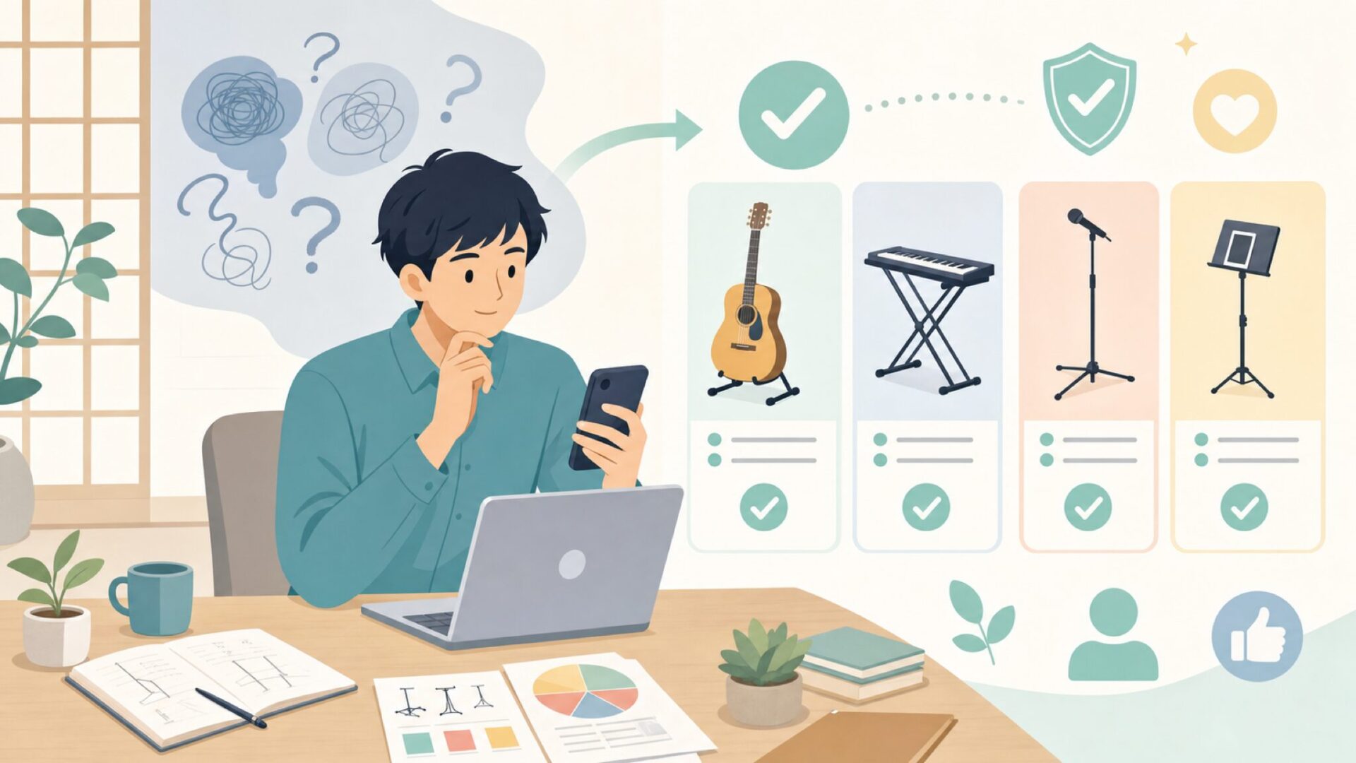 楽器・用途で選ぶHERCULESスタンドの種類を表すイラスト