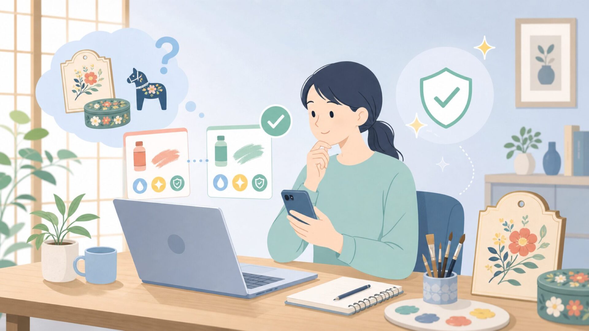 トールペイントとの相性は？作家たちに選ばれる理由を表すイラスト
