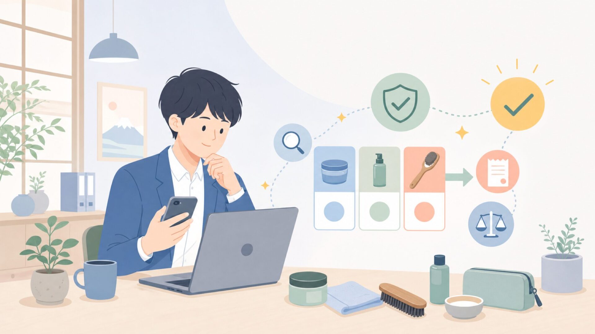 価格・購入方法と手入れの幅を広げる併用アイテムを表すイラスト