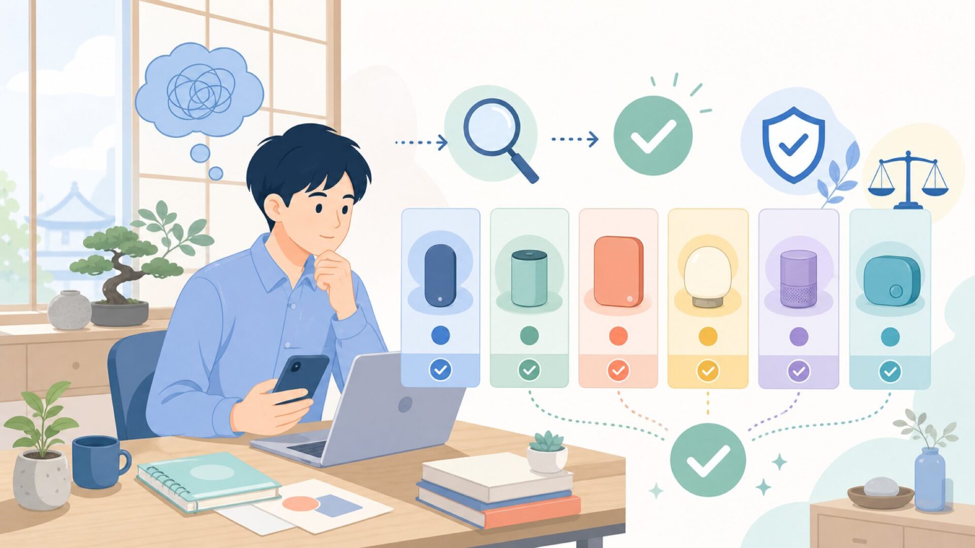 Hoptimistのシリーズ完全ガイド——6タイプの違いと選び方を表すイラスト