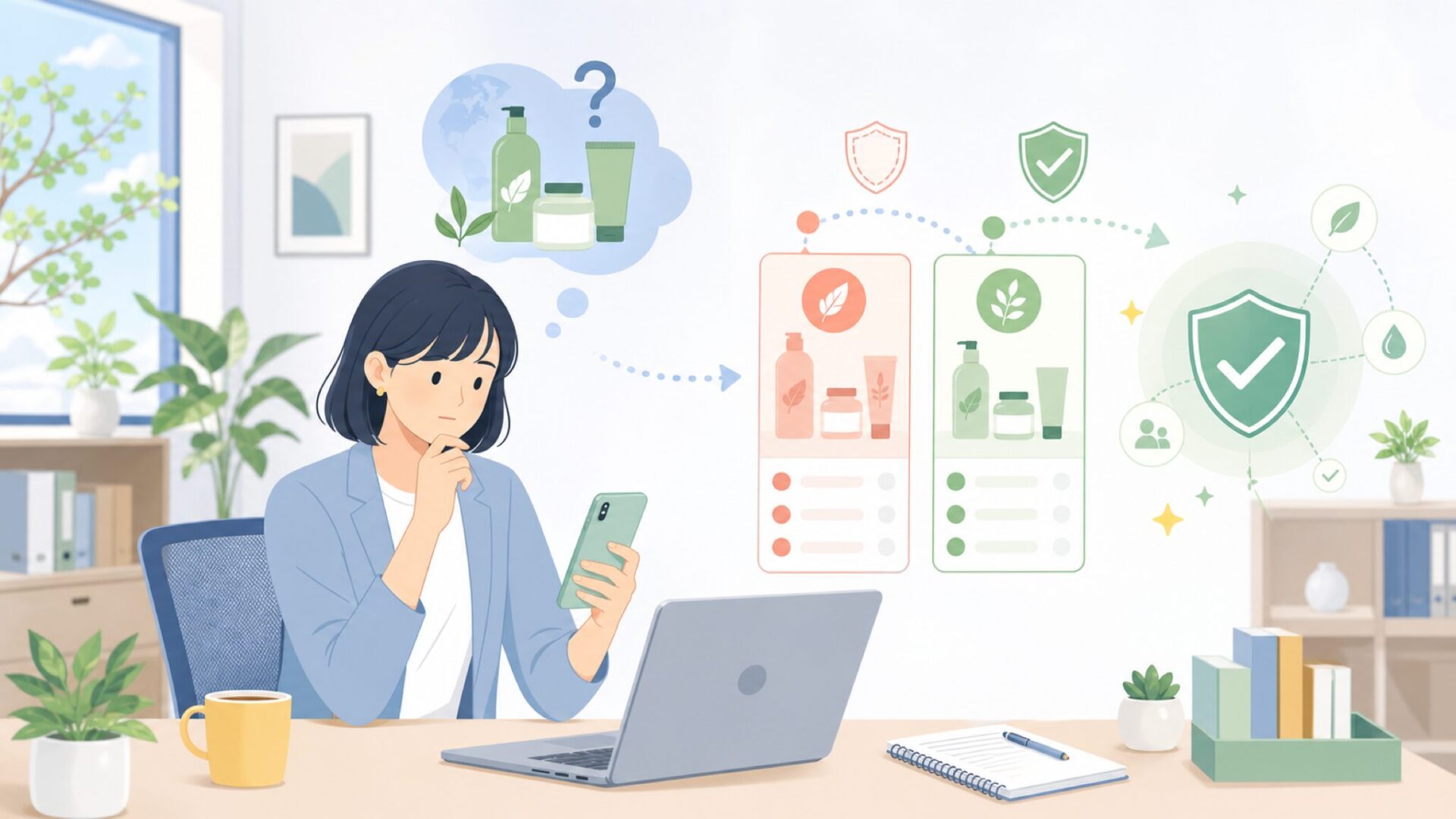 サステナビリティへの取り組みは信頼できる？を表すイラスト