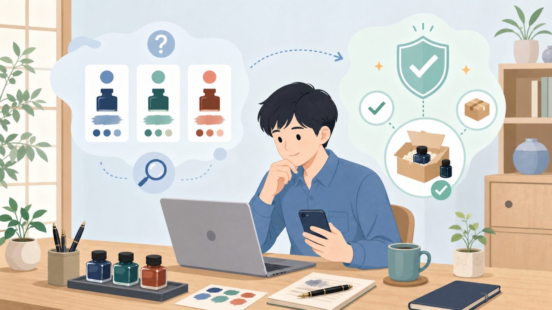 日本でVinta Inksを購入するときに知っておきたいポイントを表すイラスト