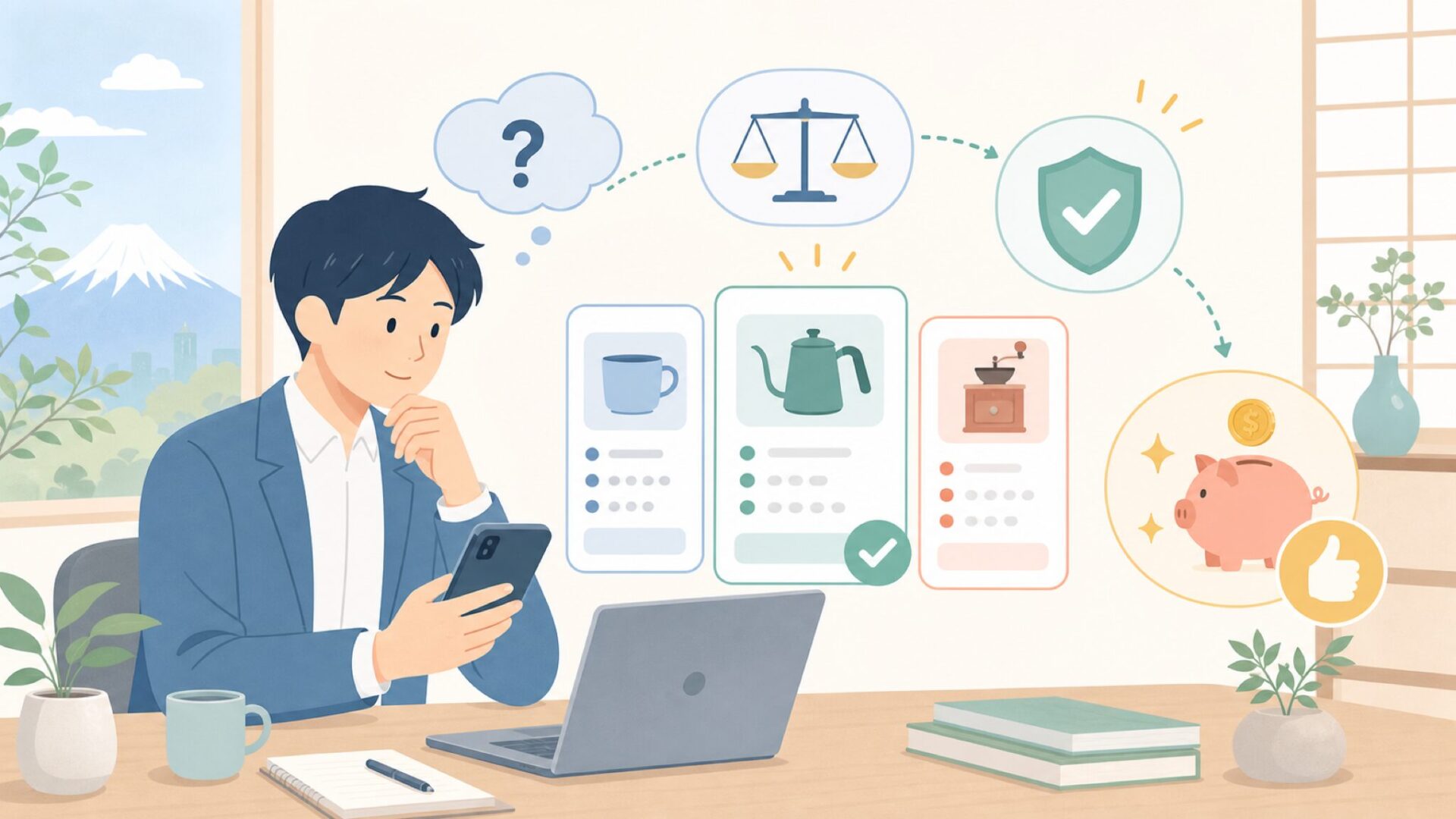 価格が高いのはなぜ?納得して選ぶための判断基準を表すイラスト