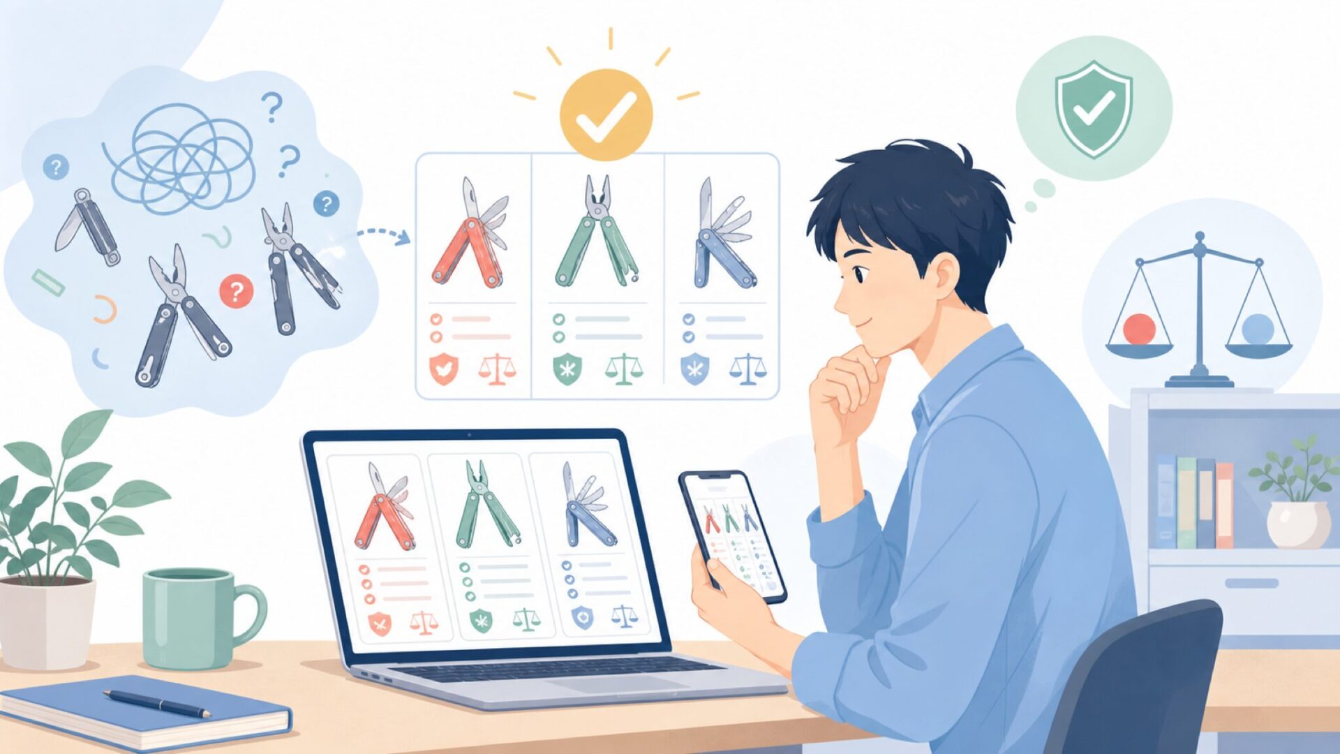 Victorinox・Leatherman・Gerberとの違いを比較を表すイラスト