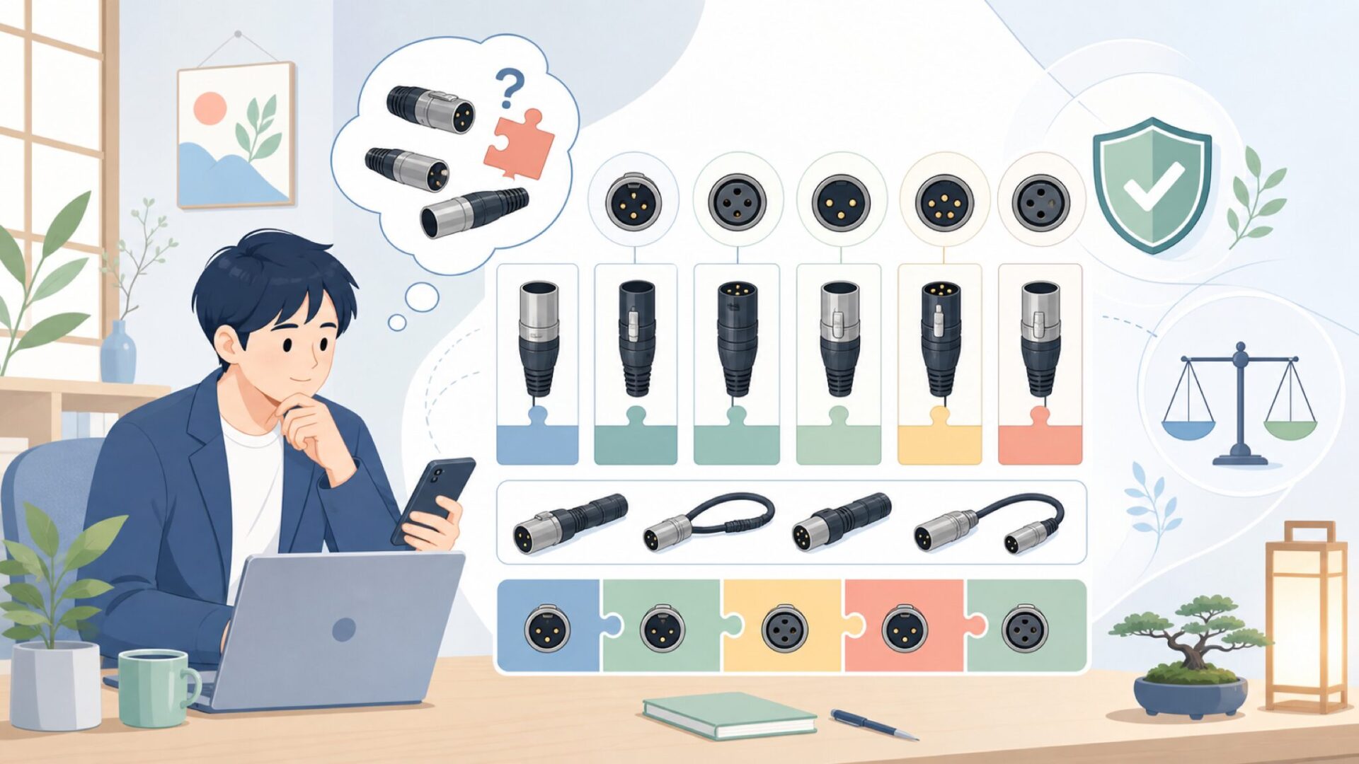 XLRコネクター・アダプターのバリエーションを表すイラスト