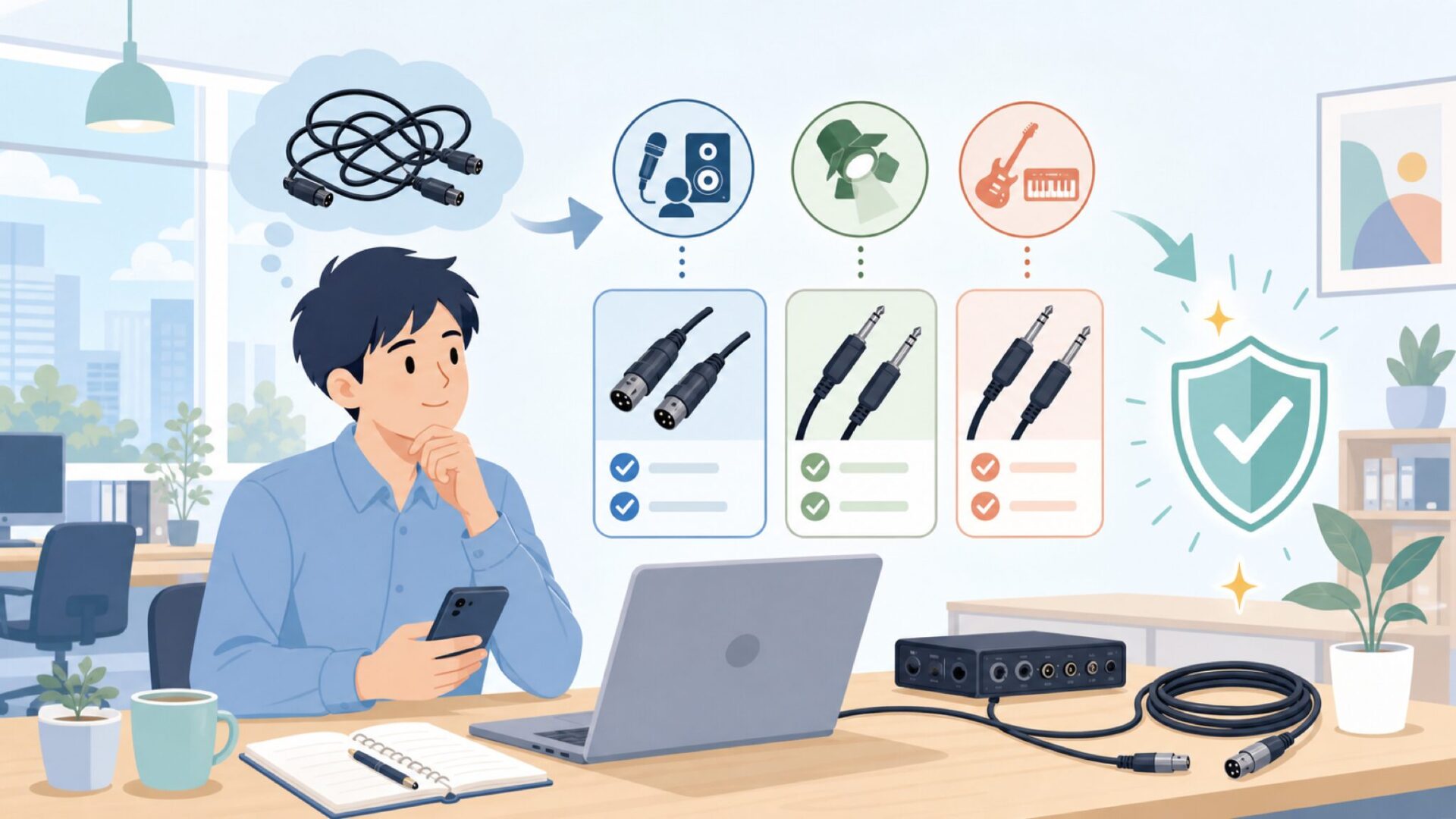 用途別に見るVan Dammeケーブルの選び方を表すイラスト