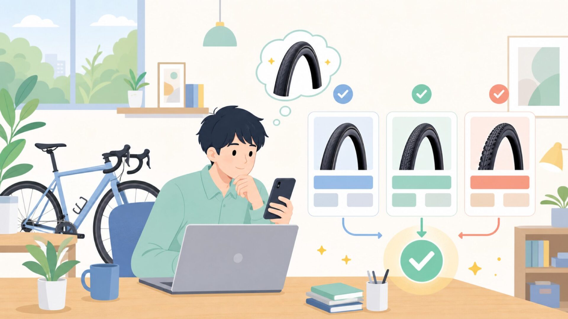 用途別Vittoriaのおすすめタイヤモデルを表すイラスト
