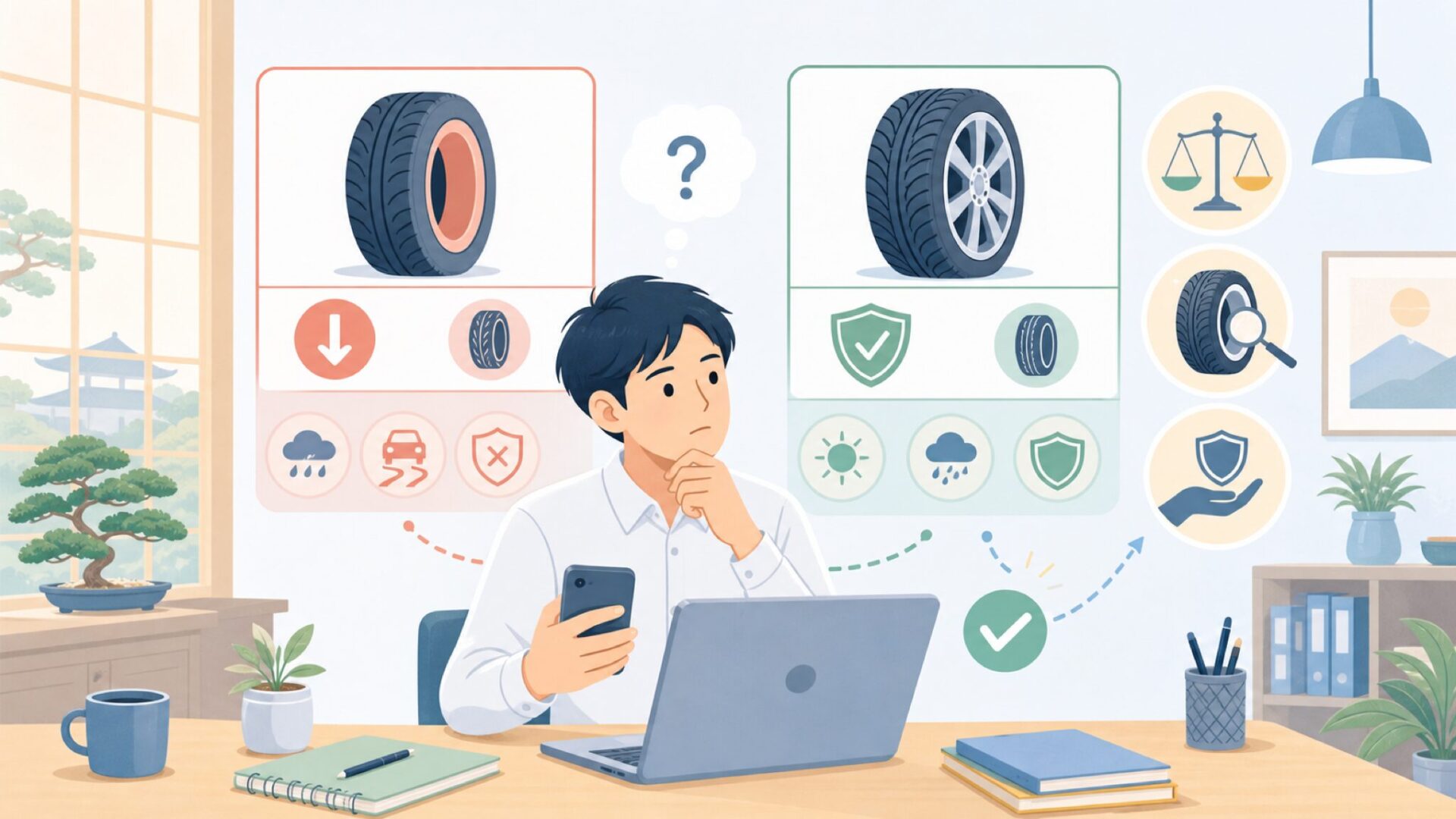 Schwalbeとアジアンタイヤの違い｜価格だけで選ぶと後悔する理由を表すイラスト