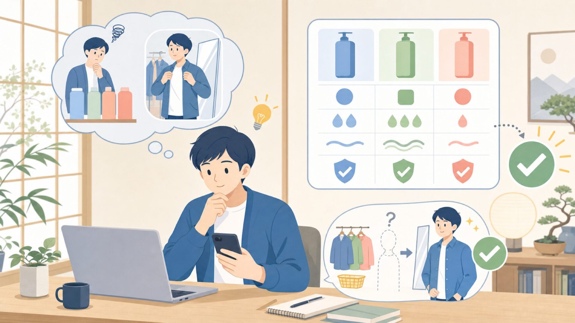 種類と違いを比較!自分に合う1本の選び方を表すイラスト