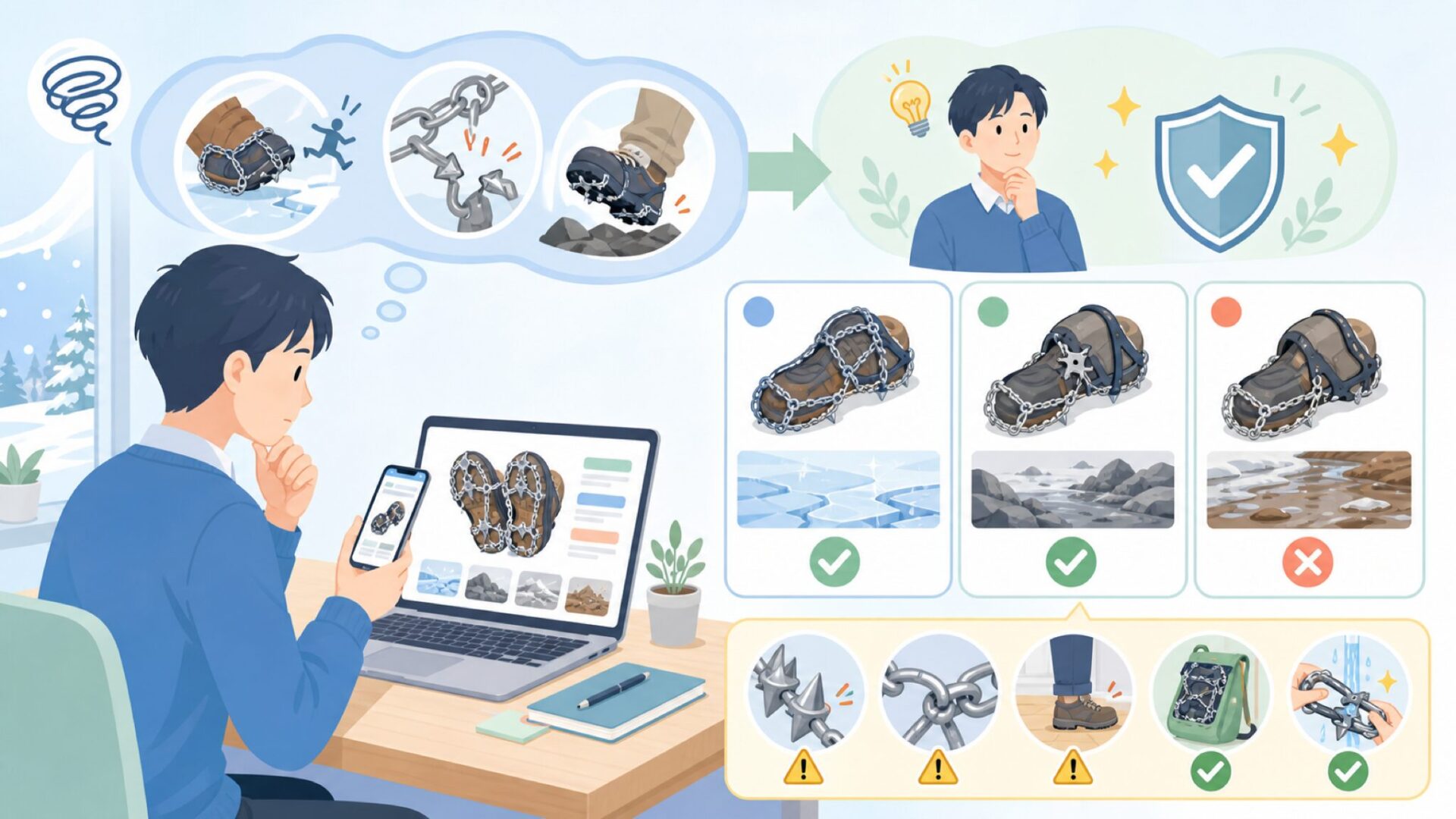 Kahtoolaチェーンスパイクの弱点・注意点を表すイラスト