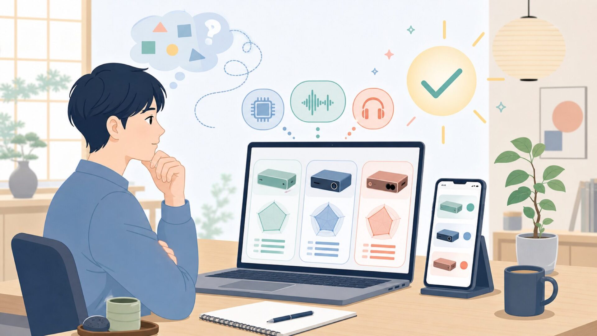 音質はDACチップだけで決まらない——好みとの相性を見る視点を表すイラスト