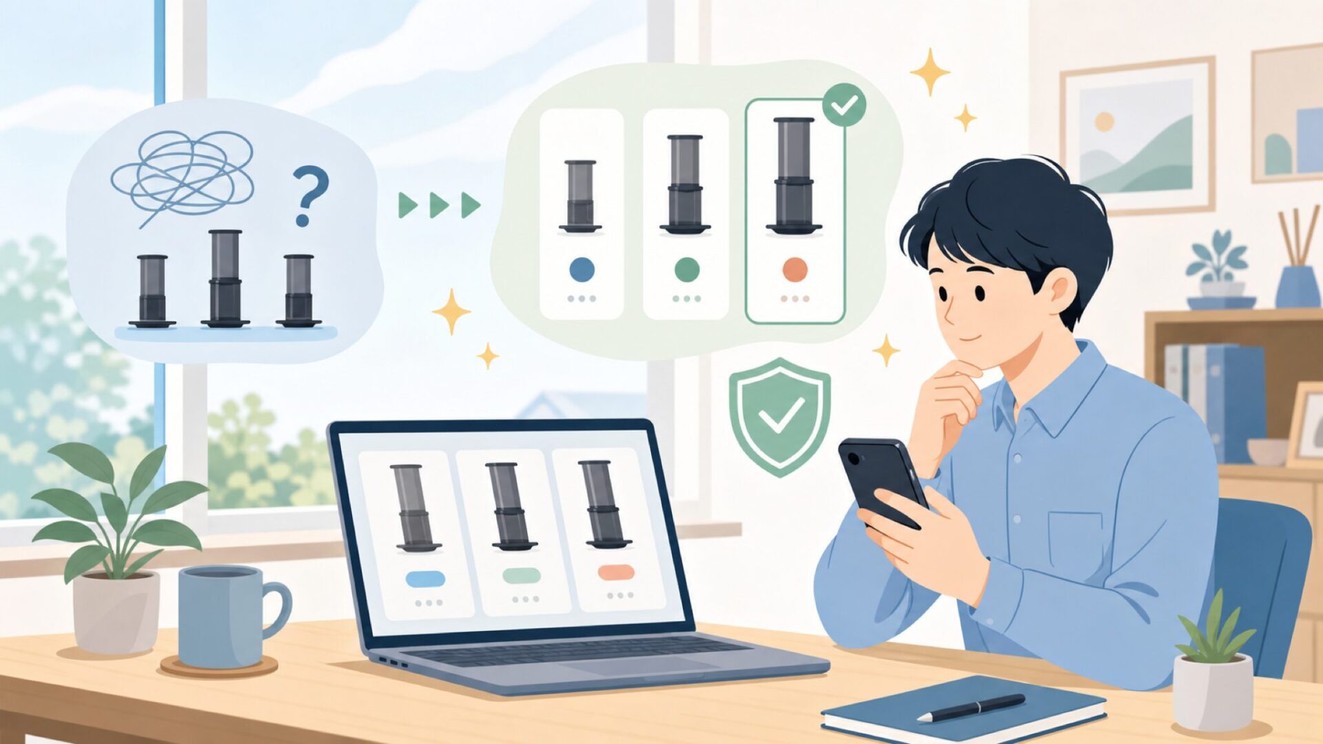 AeroPressのモデルラインナップと選び方を表すイラスト