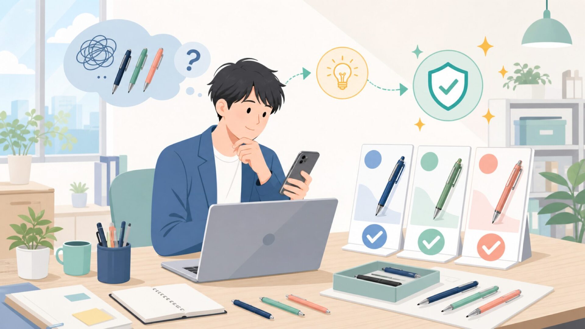 実際に書いてみると?使用感を確かめるを表すイラスト