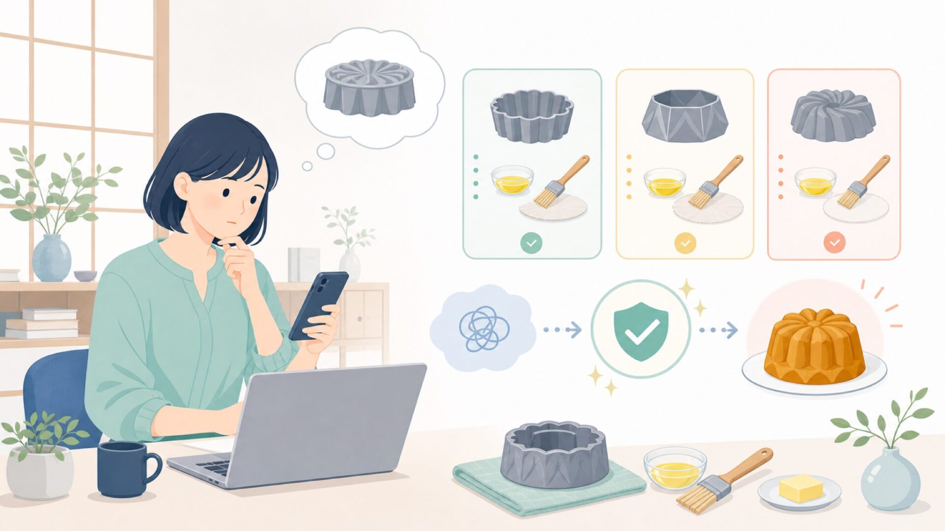 型離れの失敗を防ぐ下準備のコツを表すイラスト