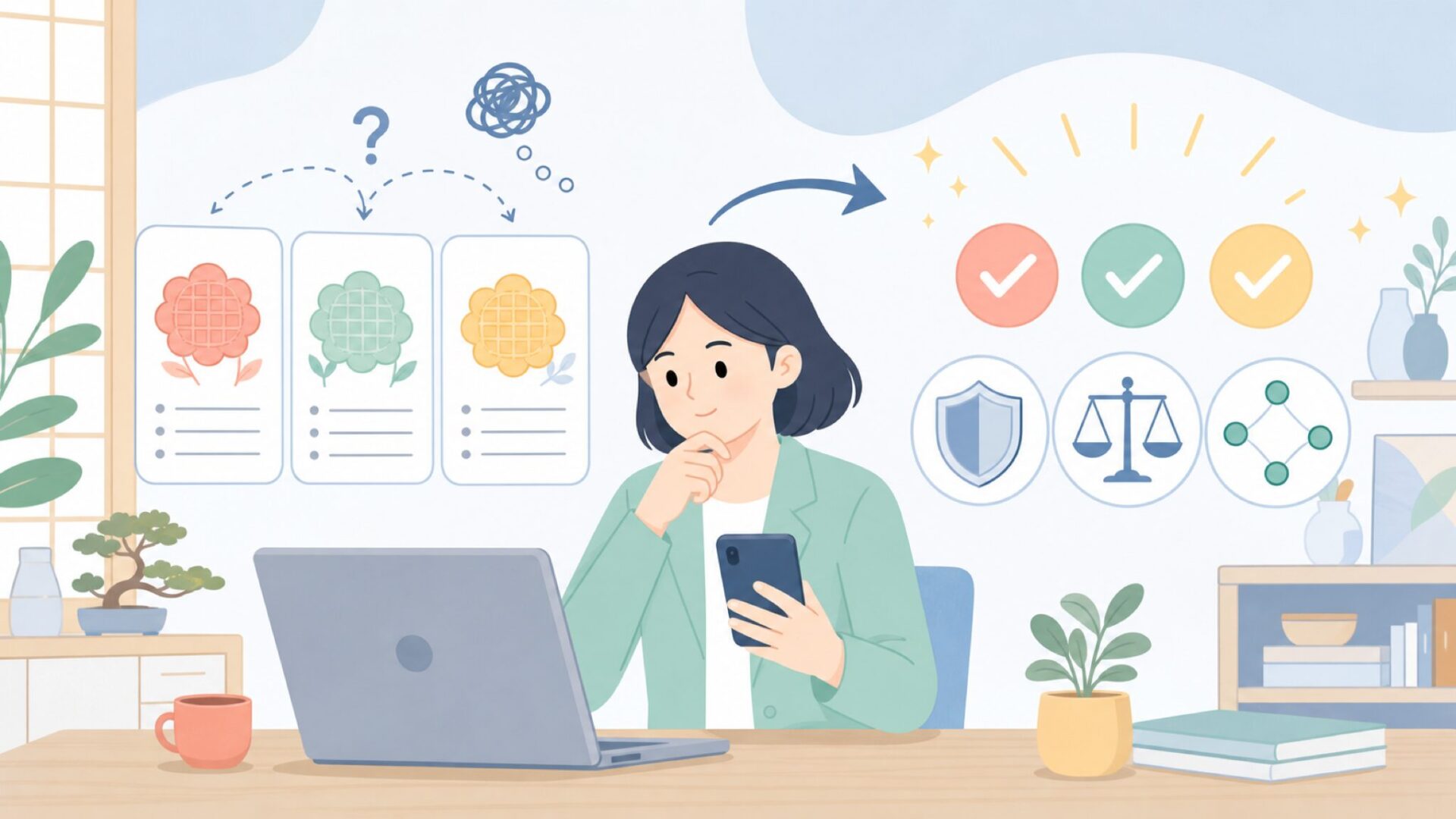Waffle Flowerが信頼できると判断できる3つの根拠を表すイラスト