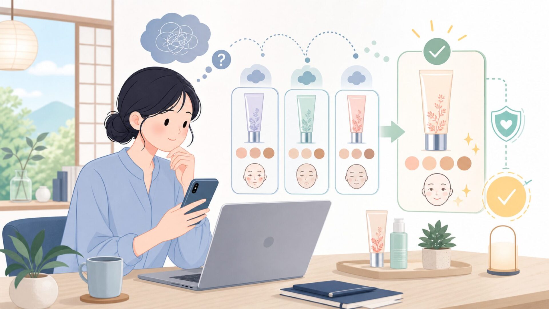 肌悩み別に見るErborian CCクリームの選び方を表すイラスト