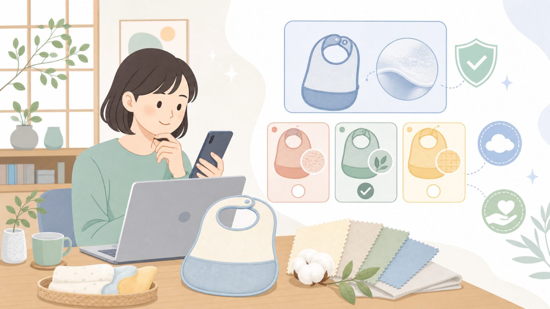 Bibadoスタイの特徴と素材へのこだわりを表すイラスト
