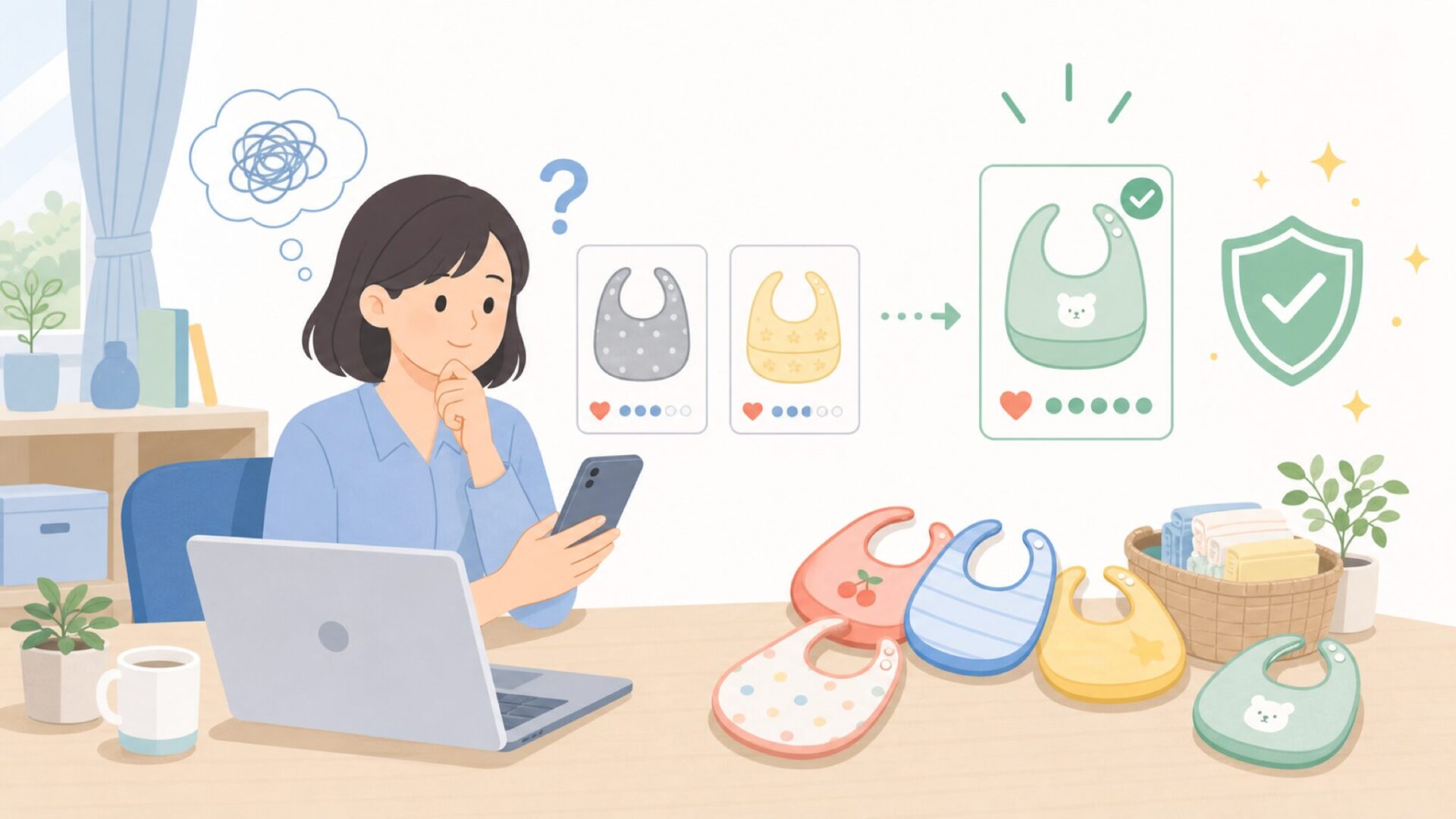 保育園での使用感を口コミから確認を表すイラスト