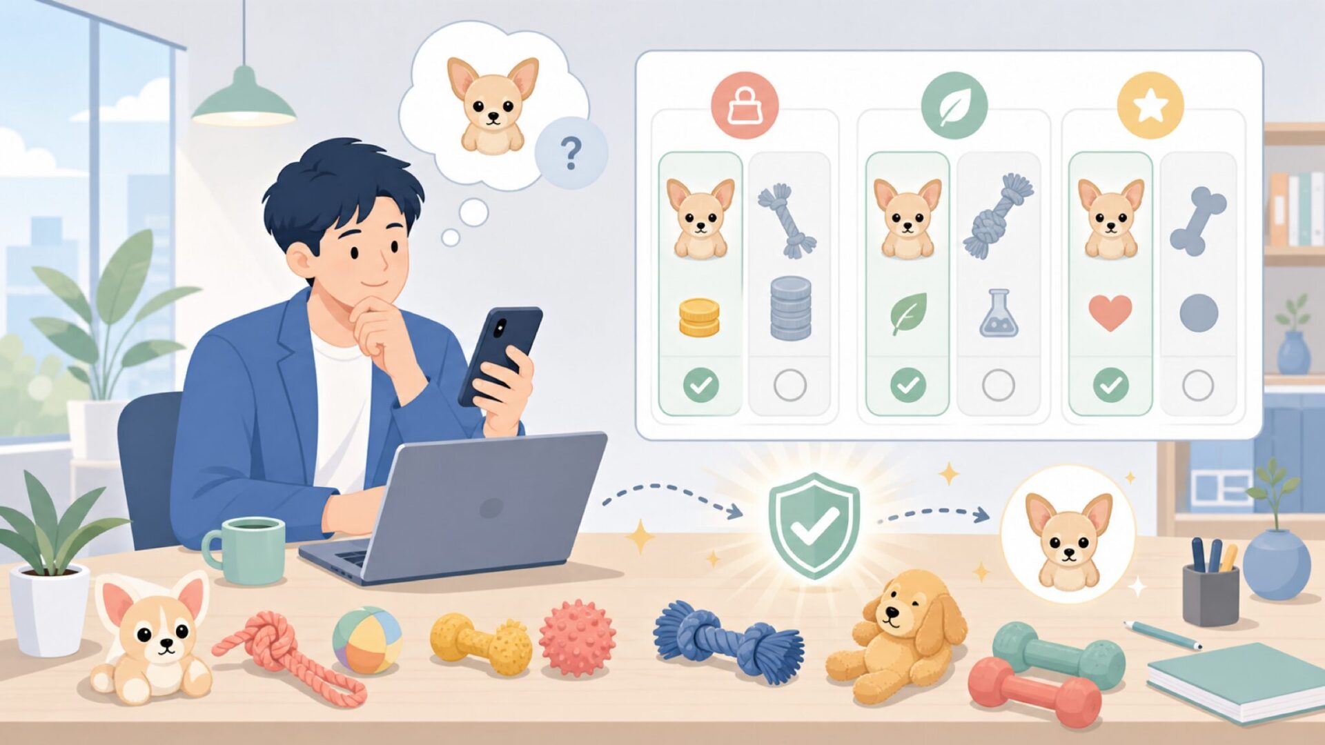 一般的な犬用おもちゃとの違いを比較を表すイラスト