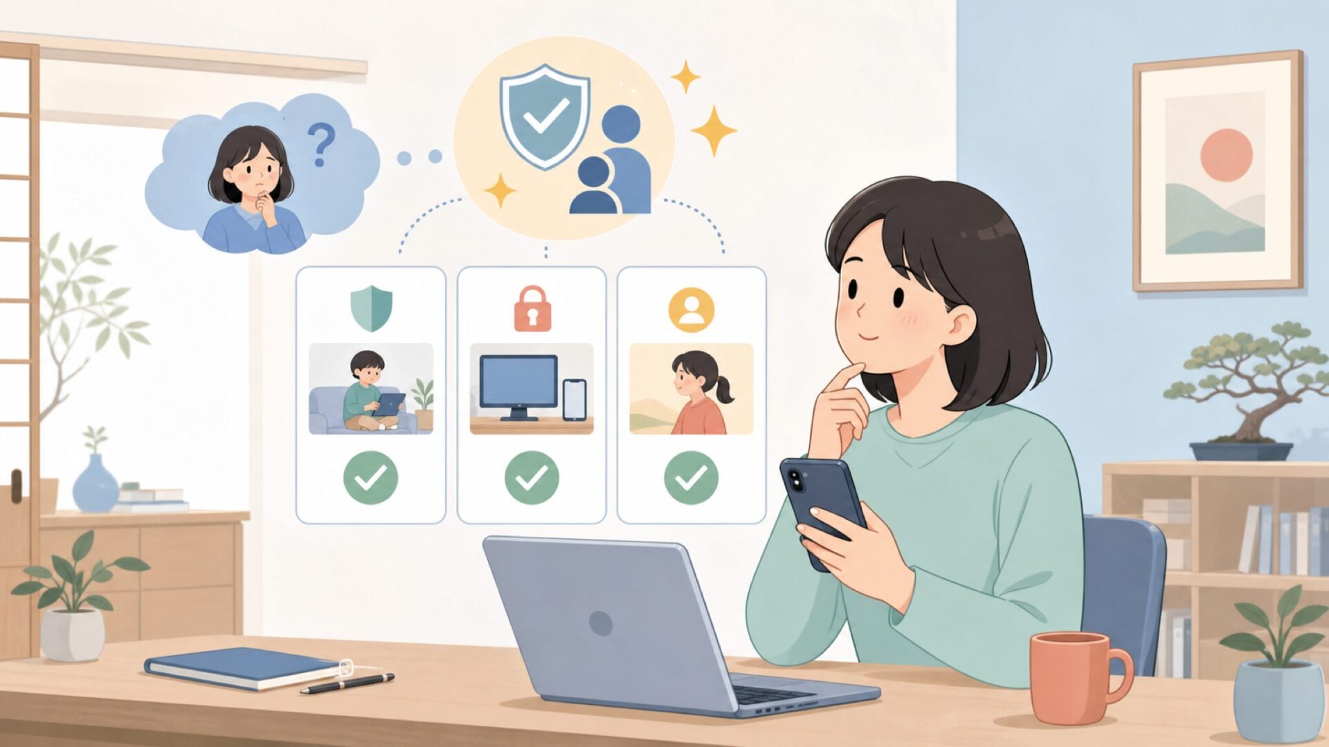 子どもに見せる前に確認したい安全チェックポイントを表すイラスト