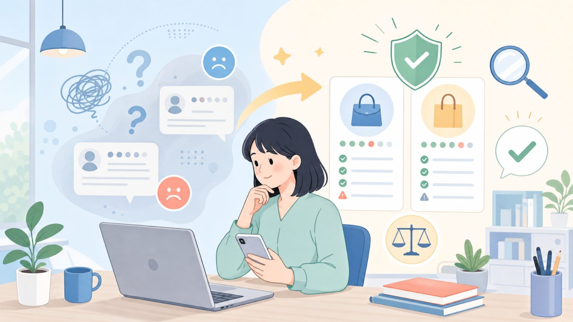 実際どう?利用者のリアルな口コミ・評判をチェックを表すイラスト