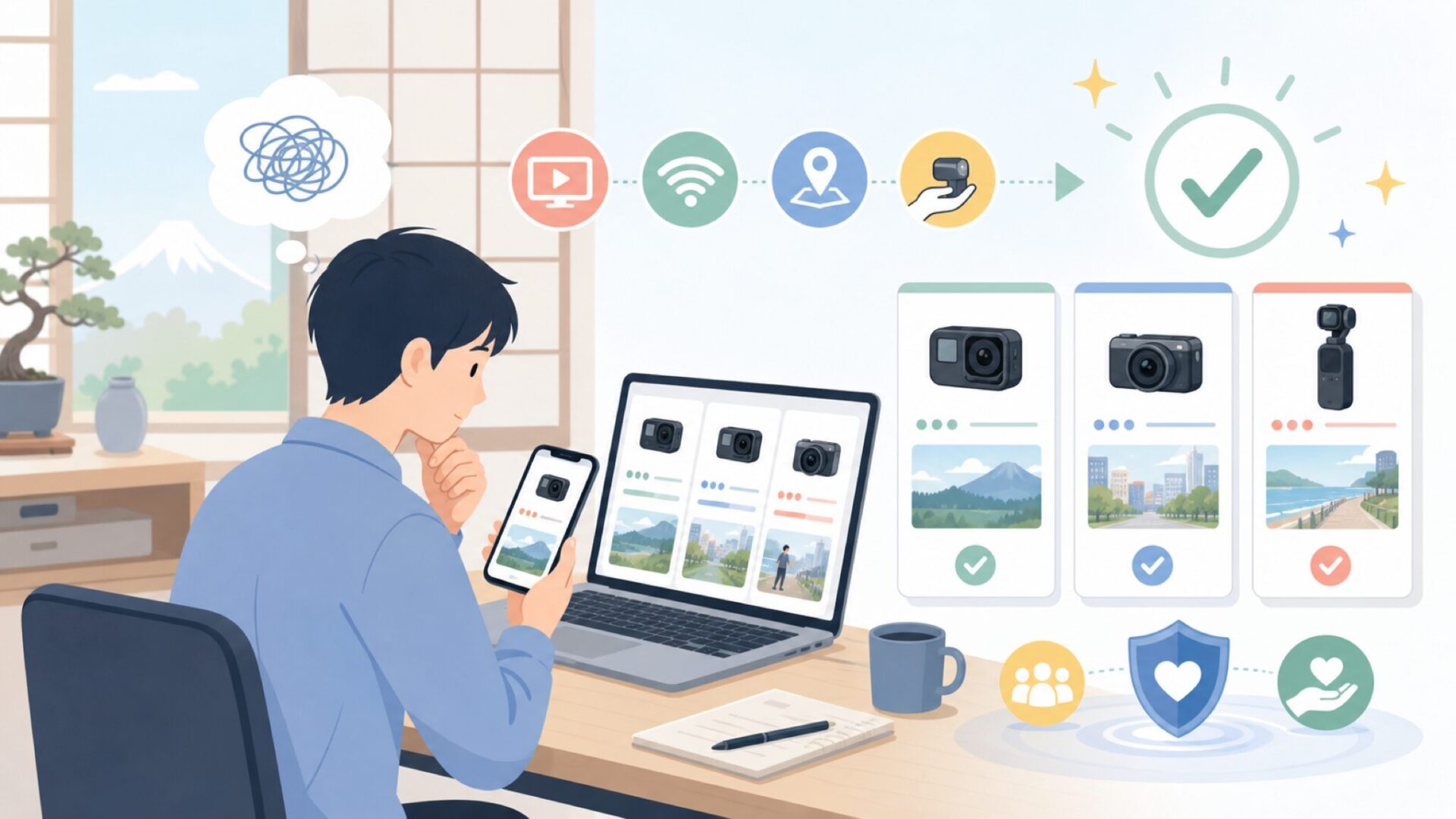 4K・Wi-Fi・GPSなど実用面の機能はどこまで使えるかを表すイラスト