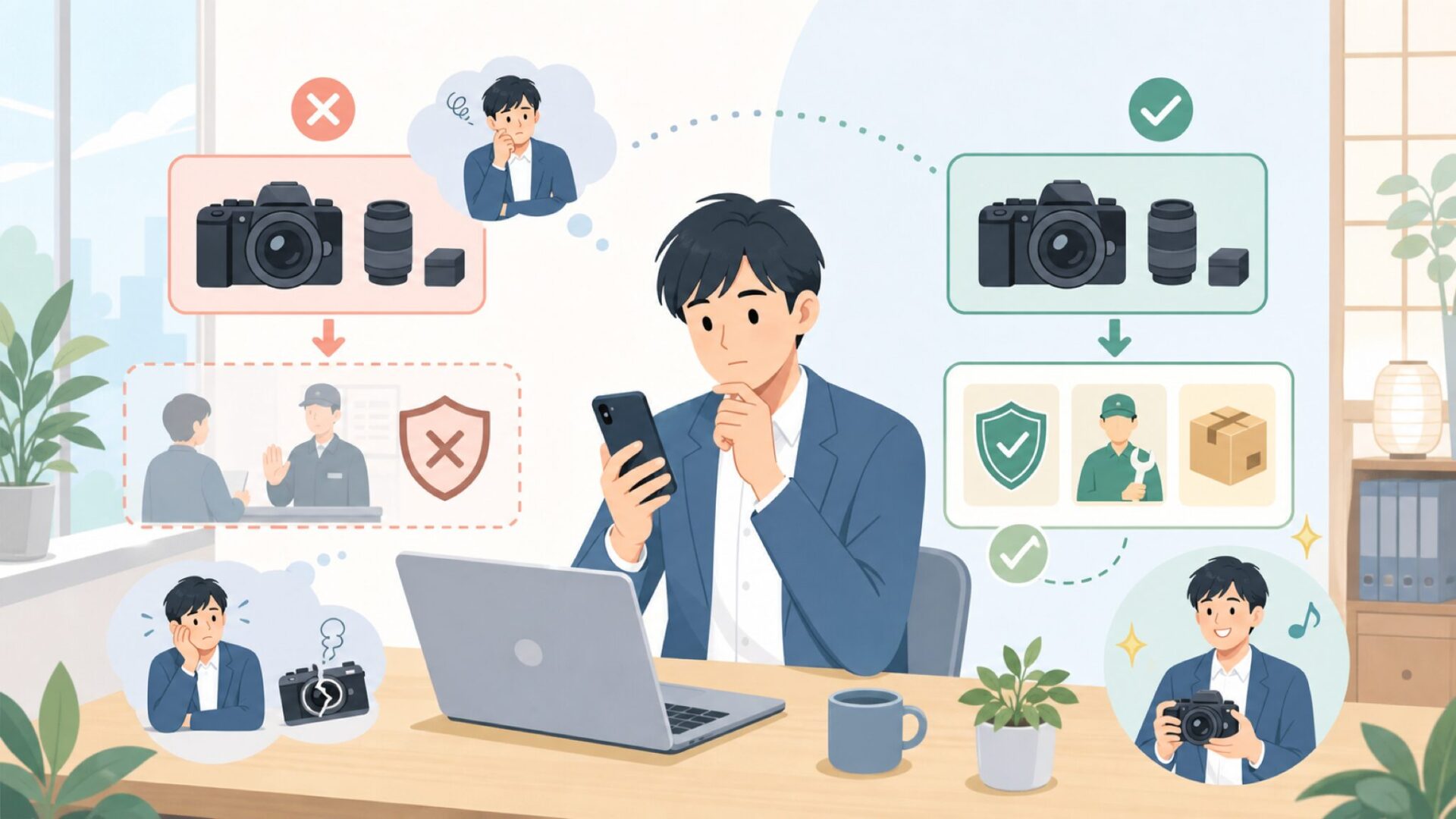 正規品と並行輸入品の違い、購入前に注意すべき点を表すイラスト
