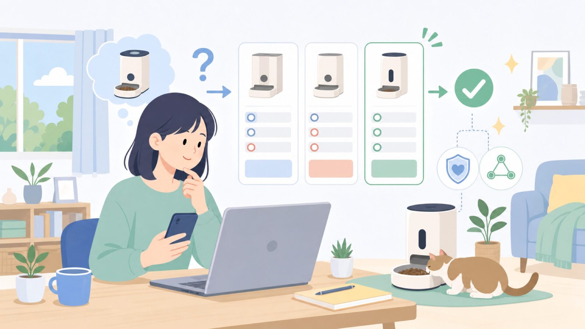 Faroro自動給餌器の機能は自宅の使い方に合う？を表すイラスト