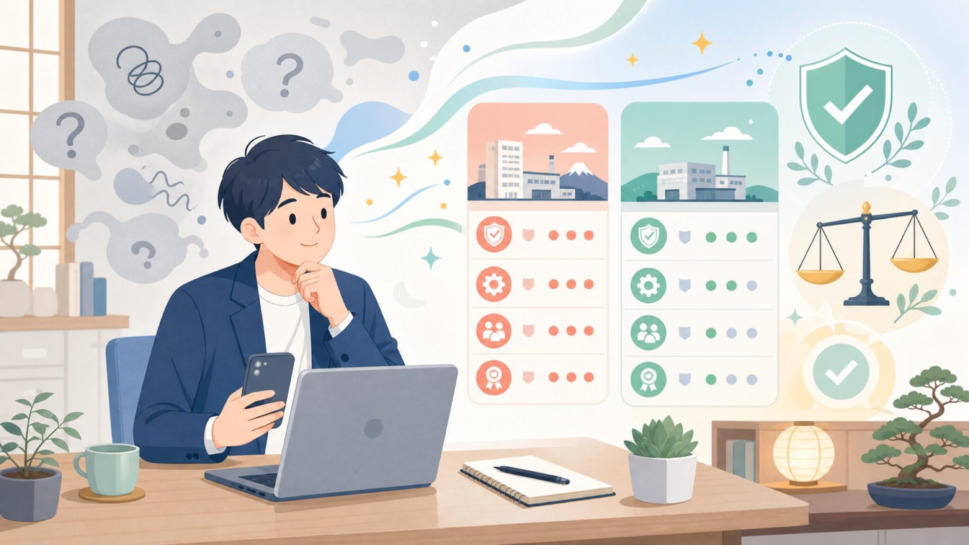 島津製作所やタニタなど国内メーカーとの違いを表すイラスト